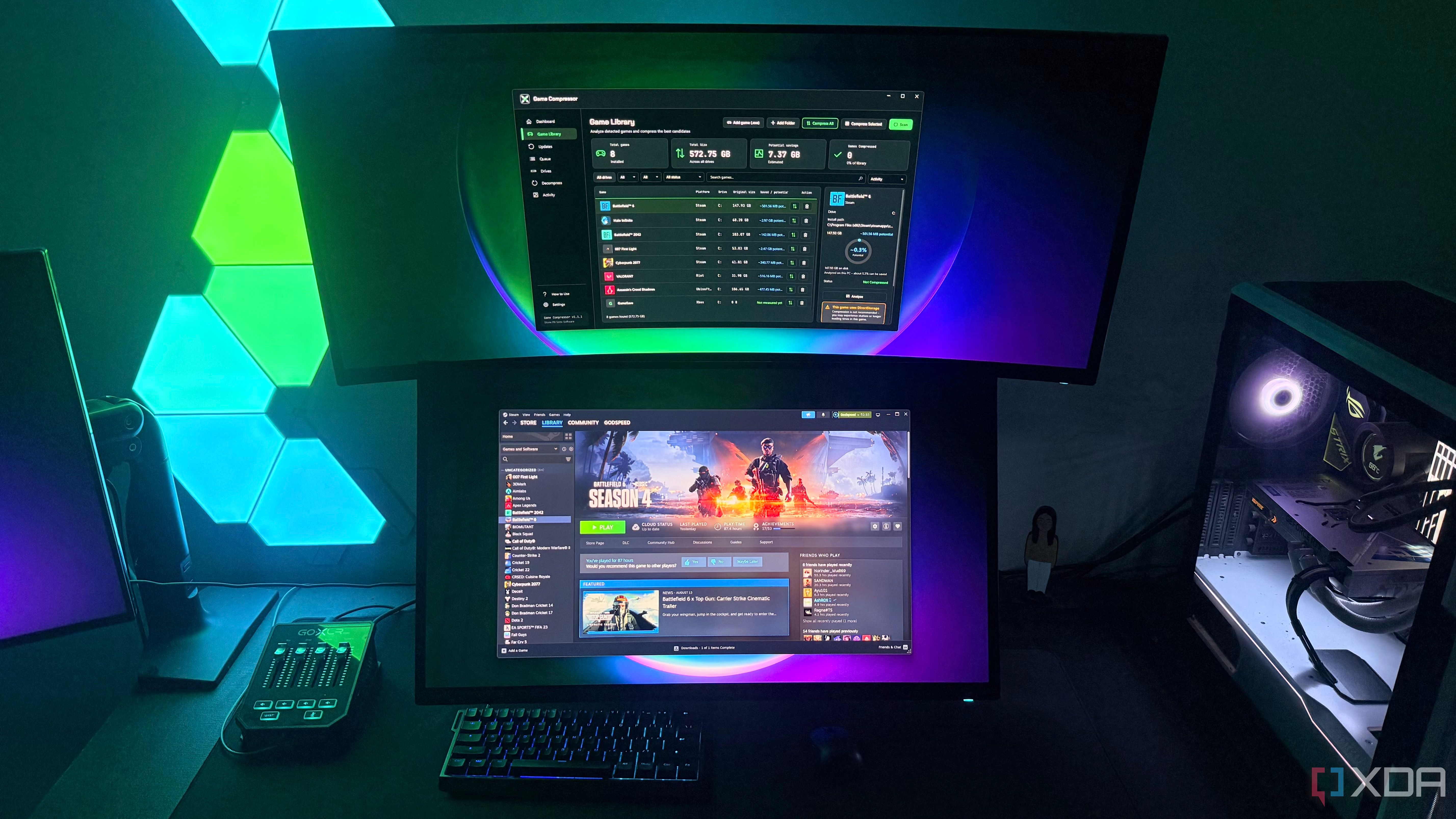 Steam and Game Compressor running on two monitors