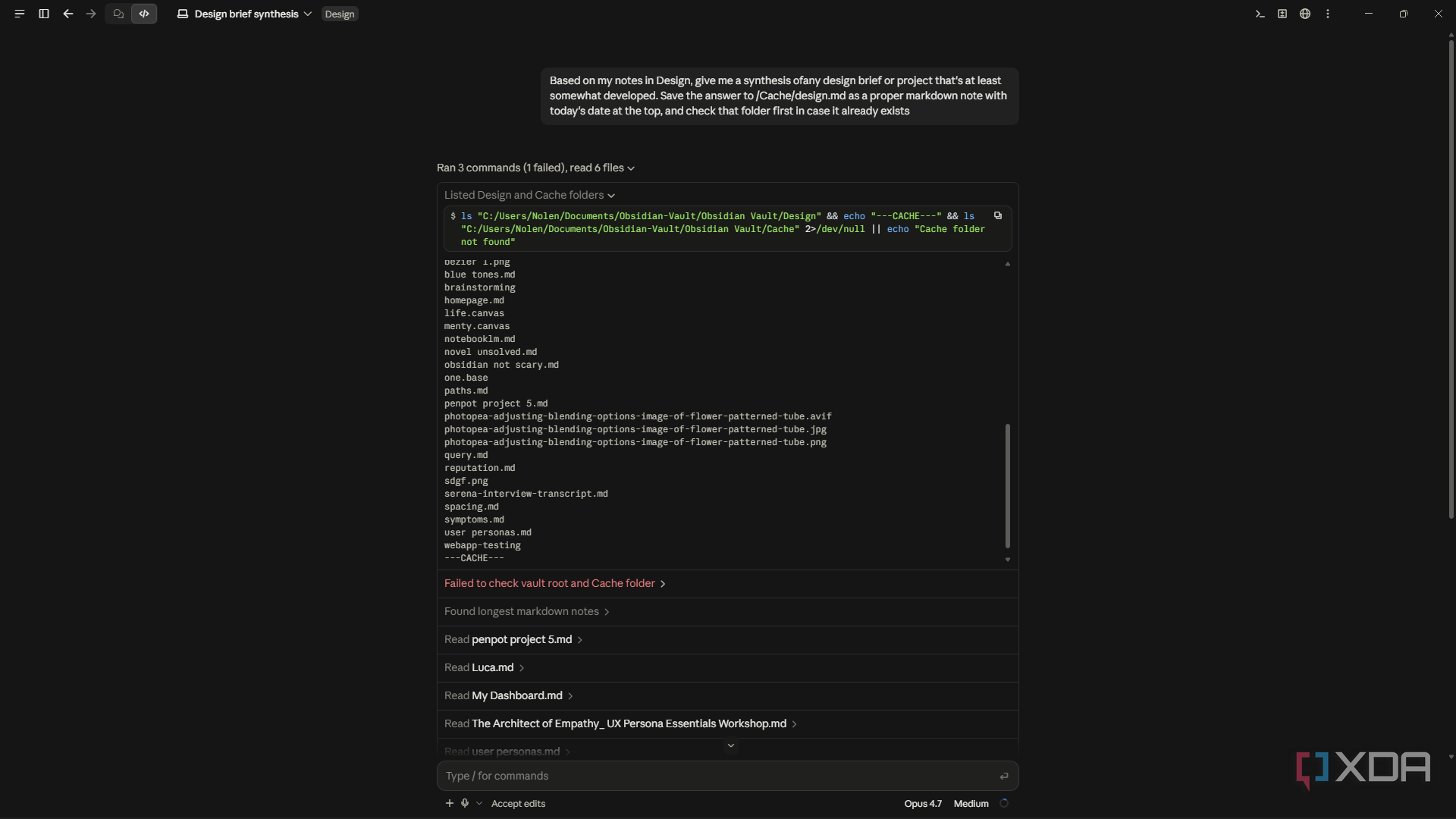 storing info to obsidian cache in claude code