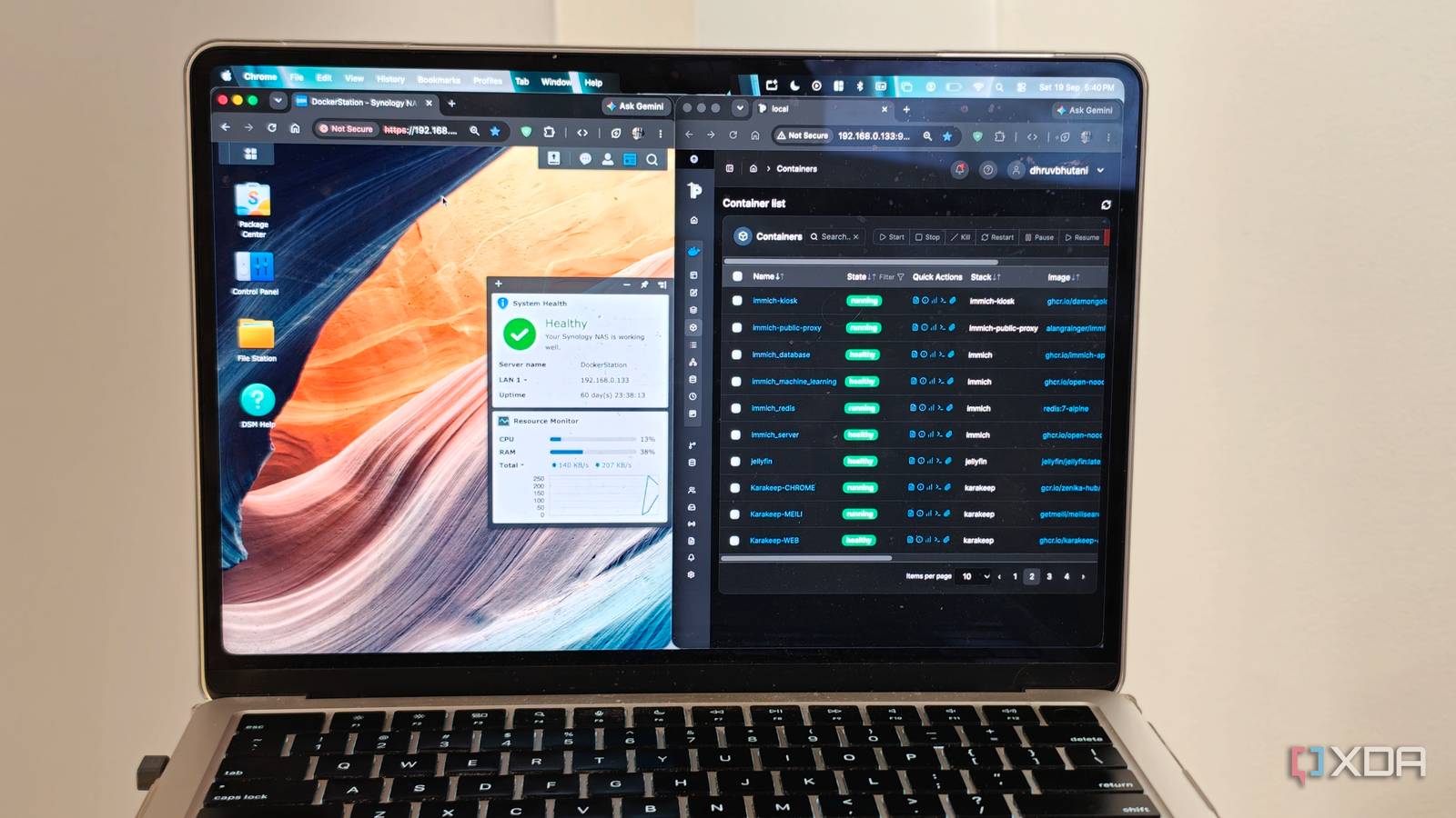 Переход на open-source альтернативы для NAS Synology Интерфейс Synology и Portainer на мониторе Mac