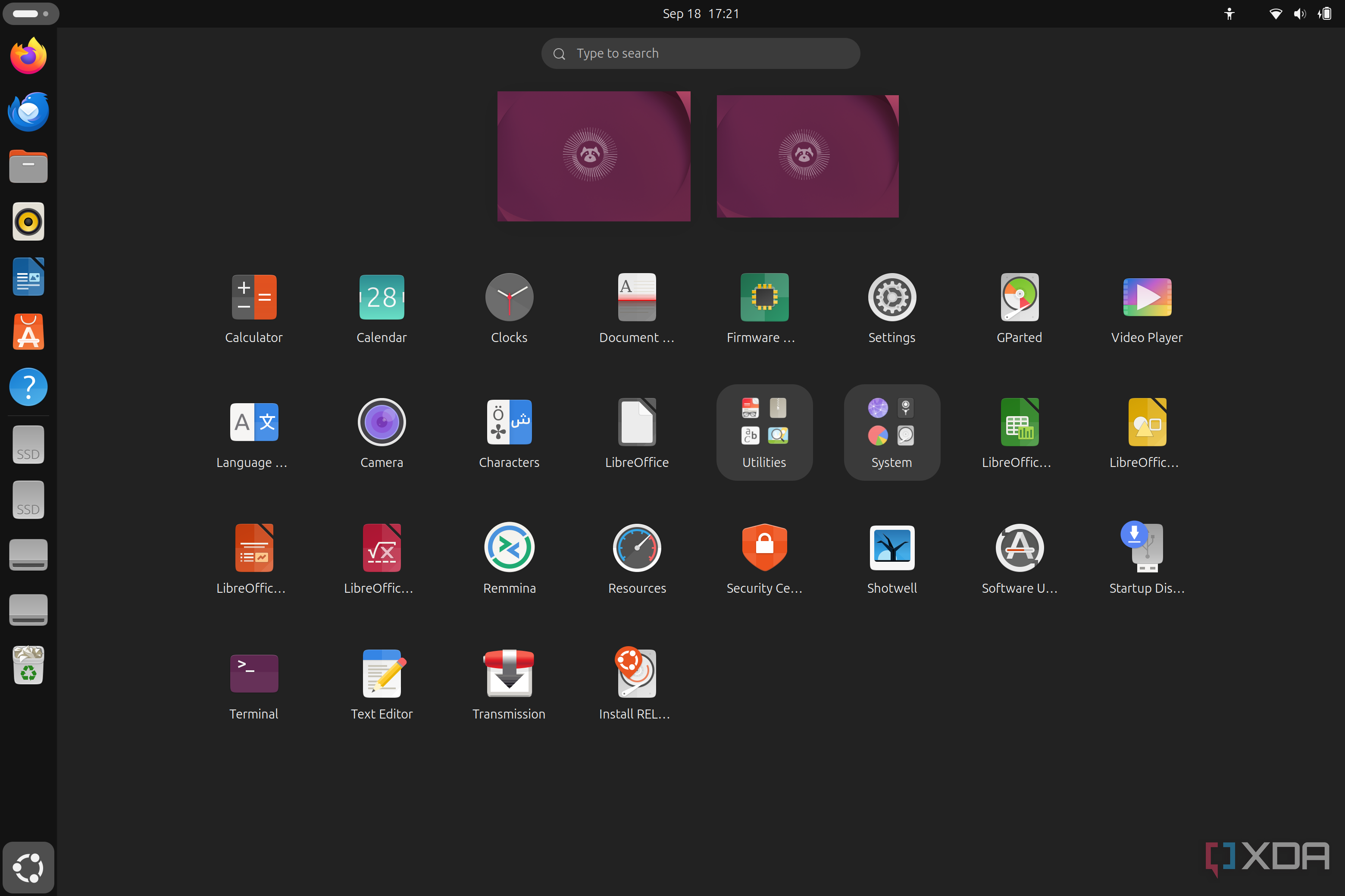 Screenshot of the app list on Ubuntu 26.04, taking over the desktop