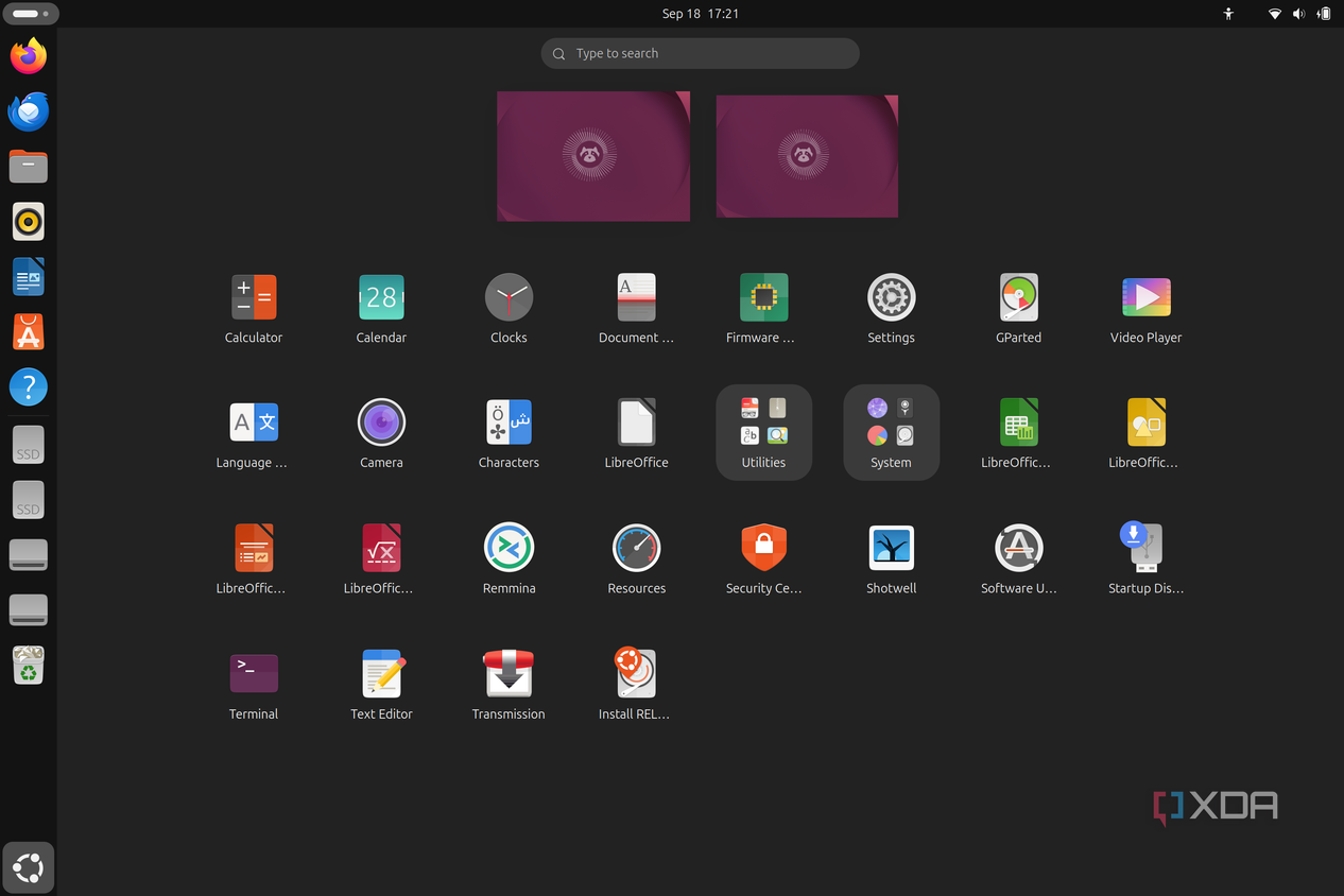 Screenshot of the app list on Ubuntu 26.04, taking over the desktop