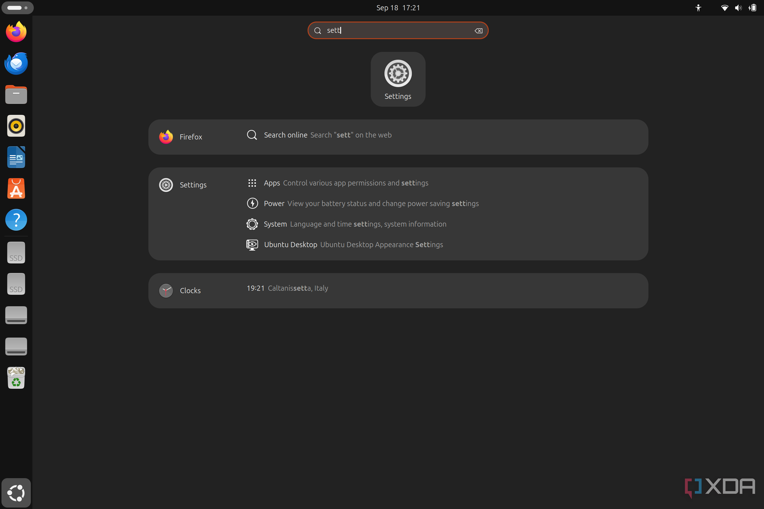 Screenshot of the system-wide search UI on Ubuntu 26.04