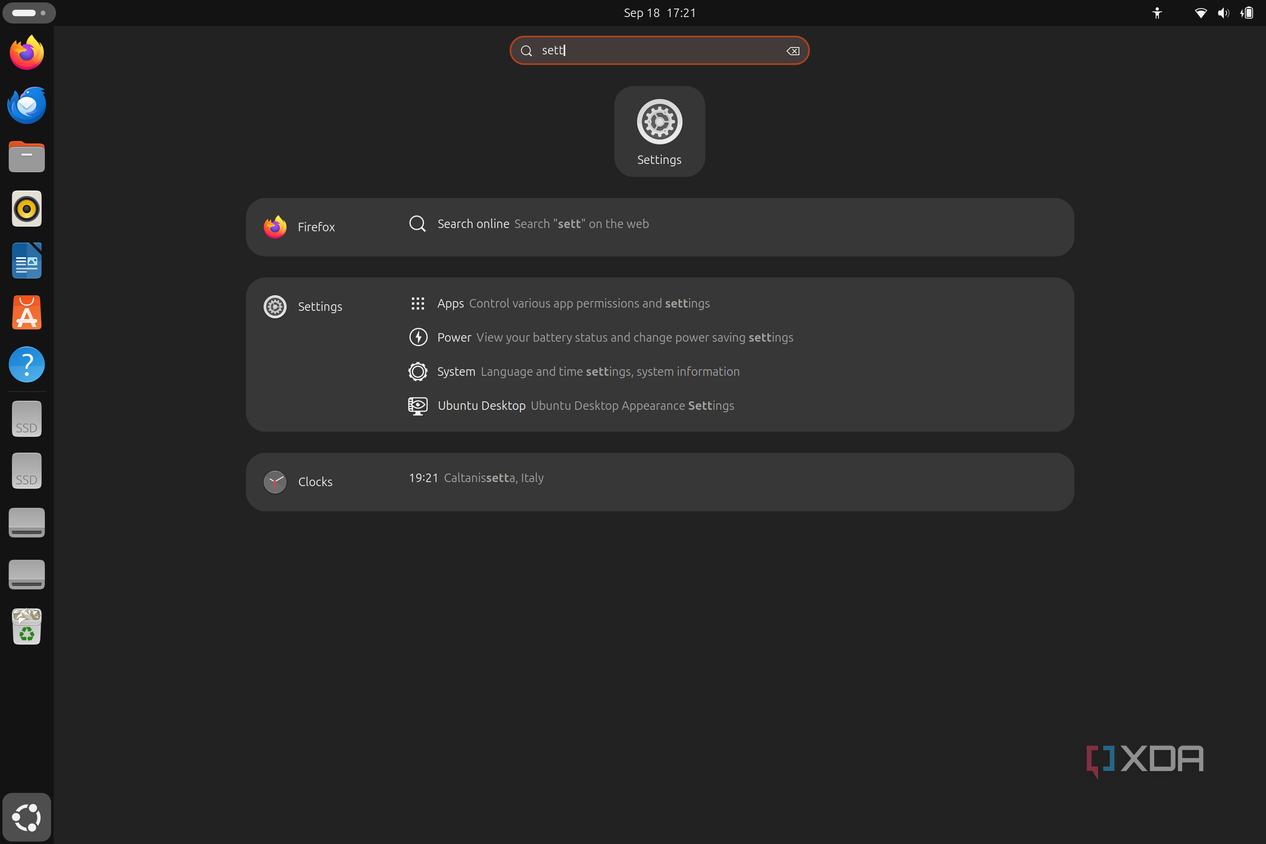 Screenshot of the system-wide search UI on Ubuntu 26.04