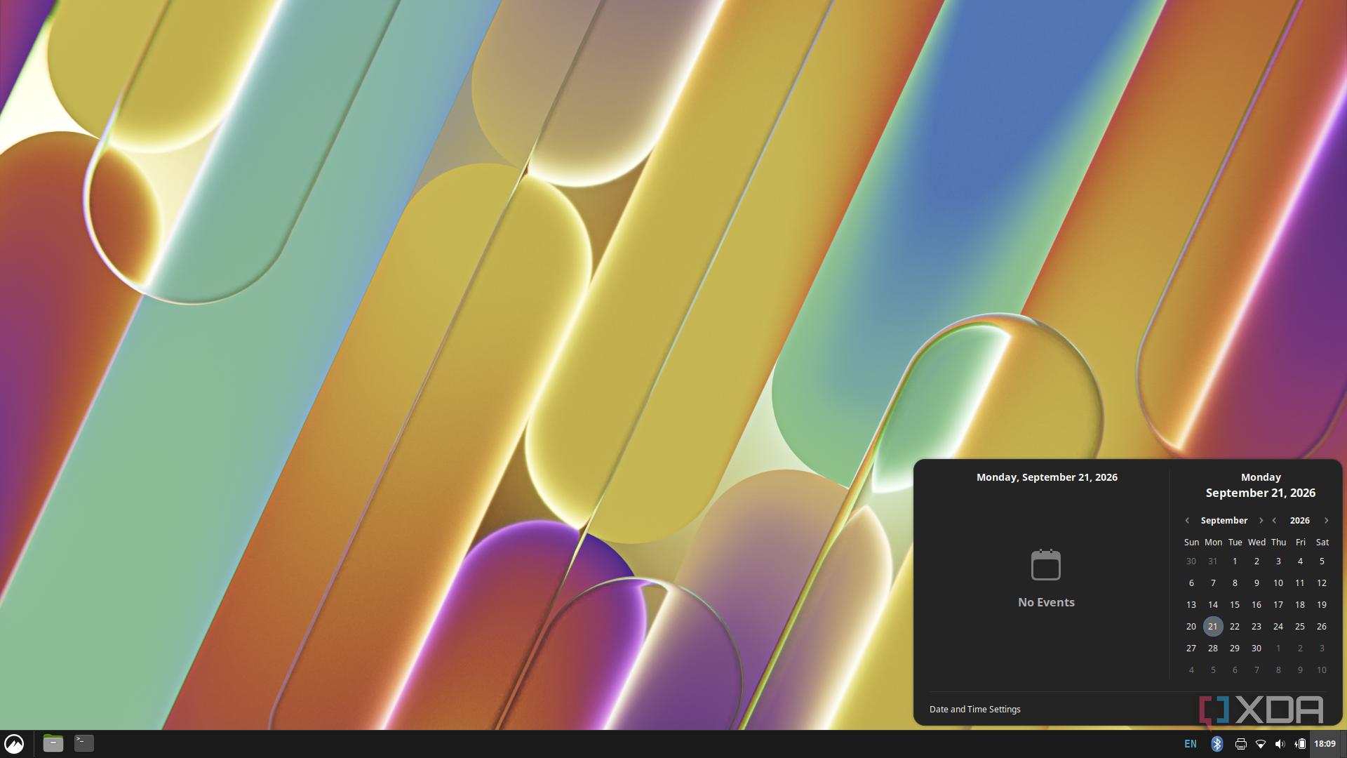 Screenshot of the Cinnamon desktop on Ubuntu showing the calendar flyout