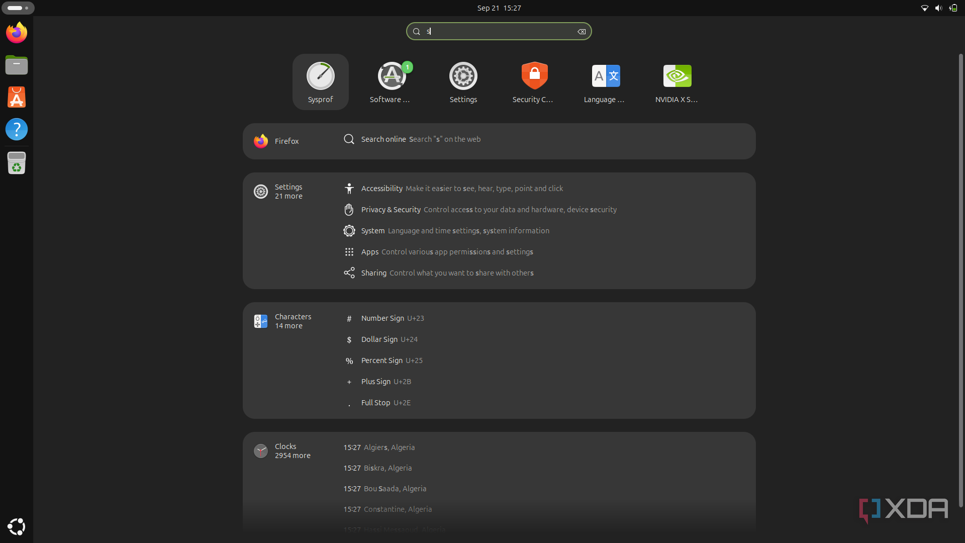 Screenshot of the system search UI in GNOME on Ubuntu