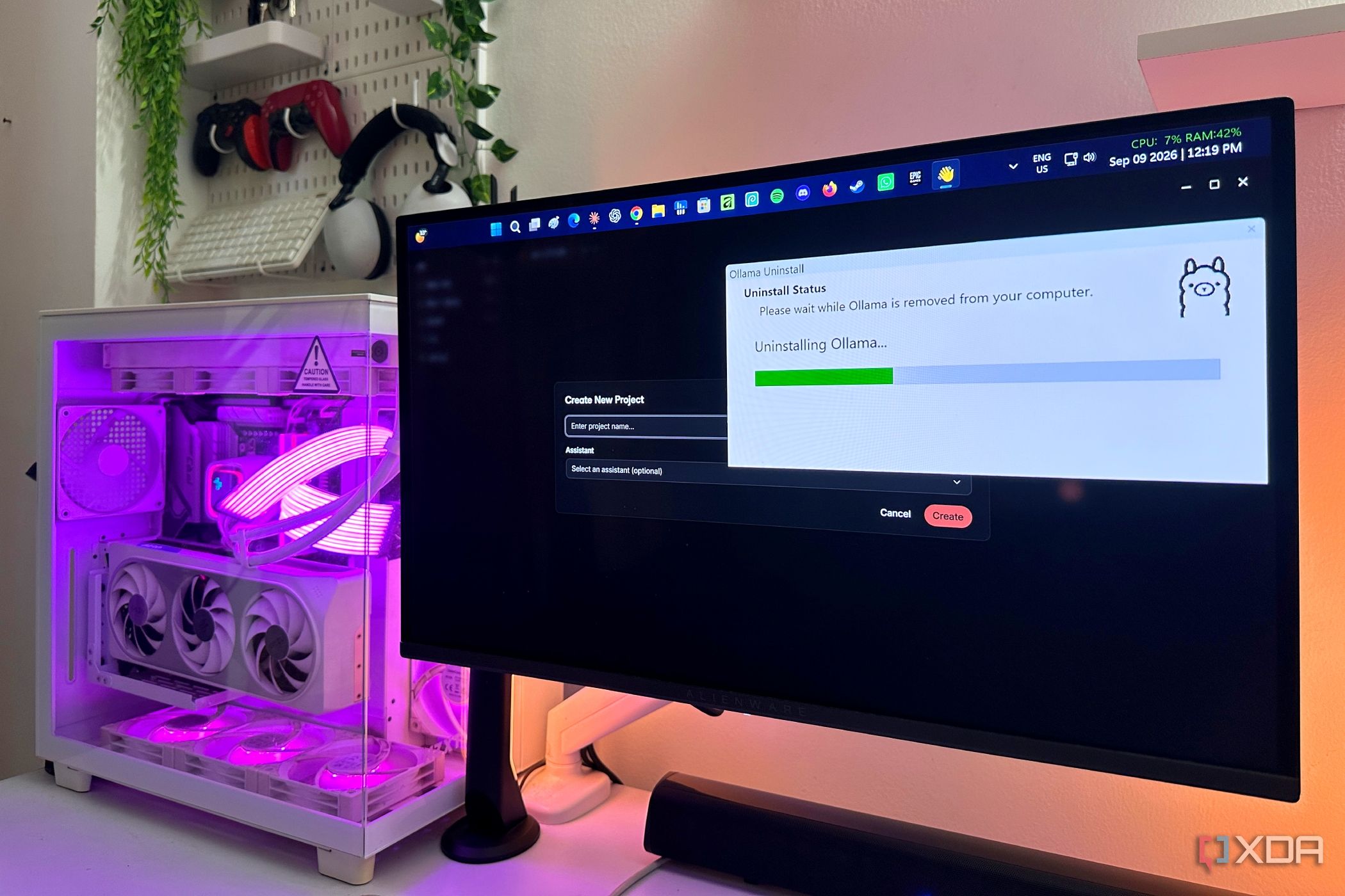 Jan AI on desktop with Ollama being uninstalled.