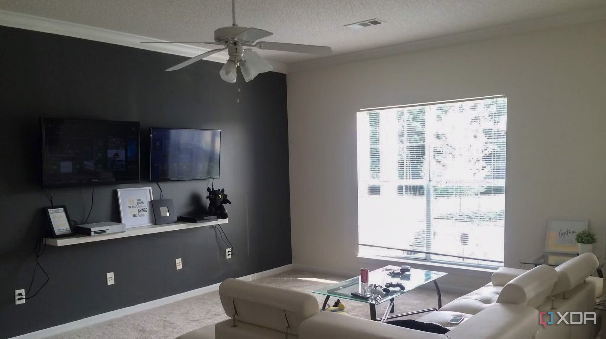 A wall-mounted TV