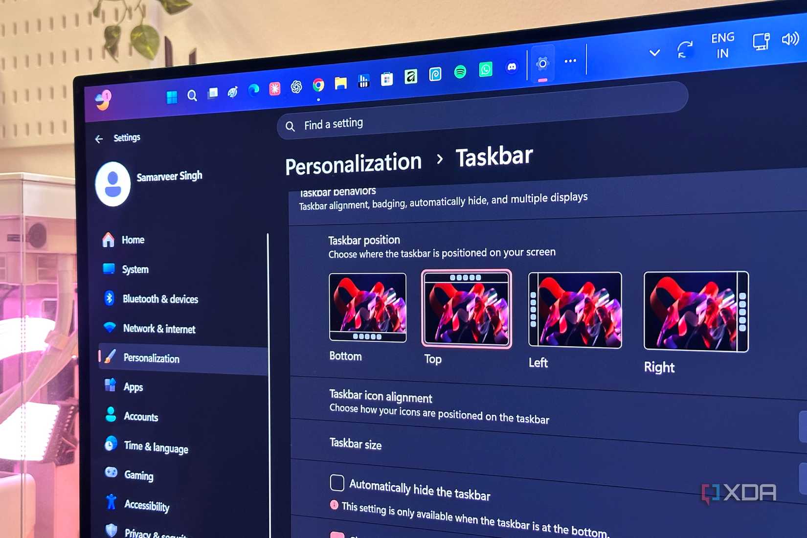 New taskbar settings in Windows 11.