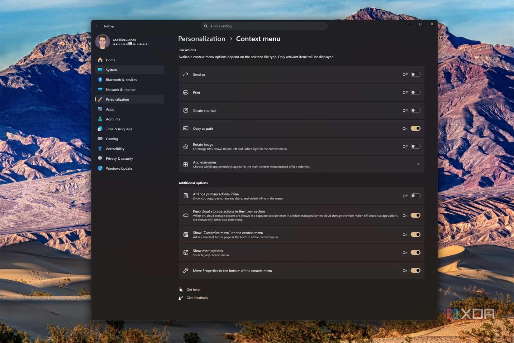 Контекстне меню персоналізації Windows 11