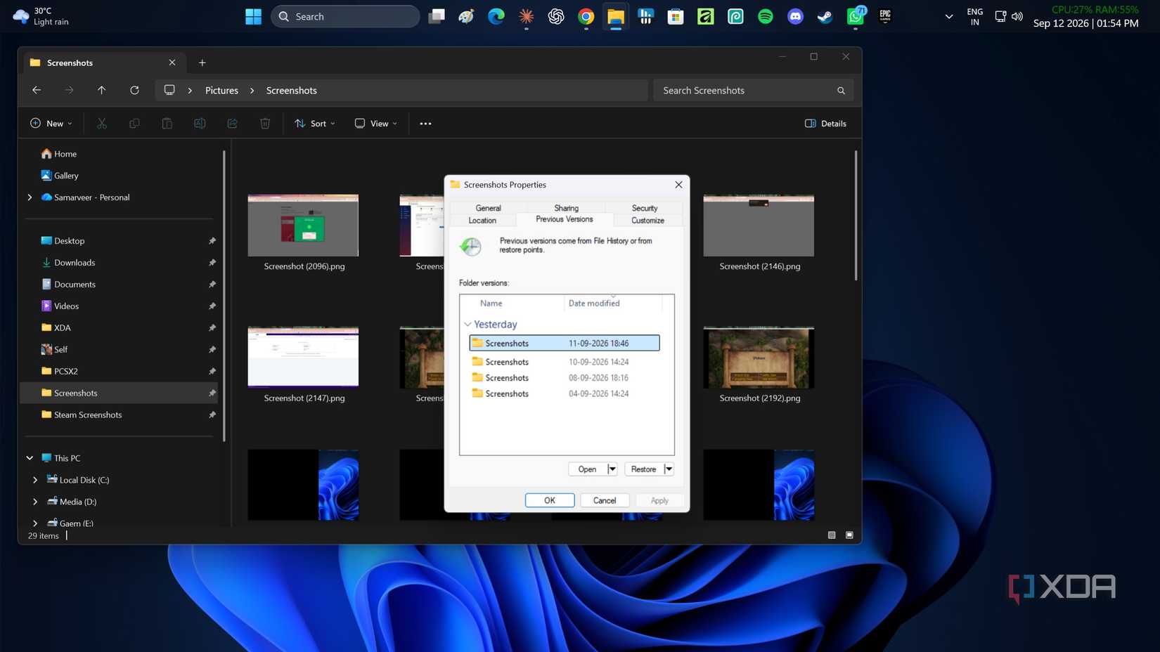 Куда на самом деле попадают удаленные файлы в Windows и как их найти Список предыдущих версий папки со скриншотами в Windows 11
