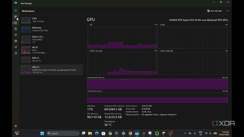 Task Manager and GPU memory with Qwen 3.8 Flash Next and Minecraft loaded