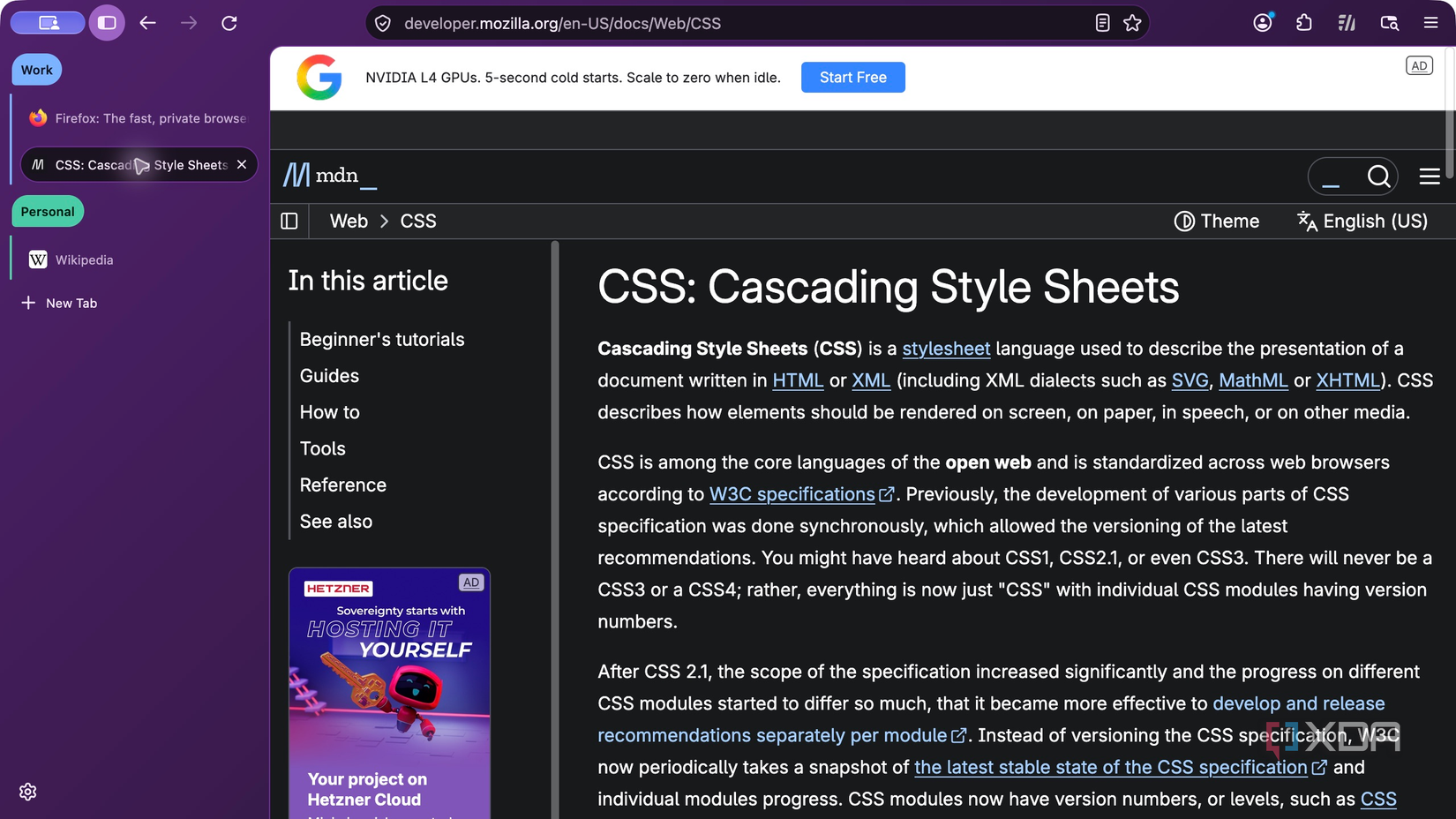 Native vertical tab groups in Firefox
