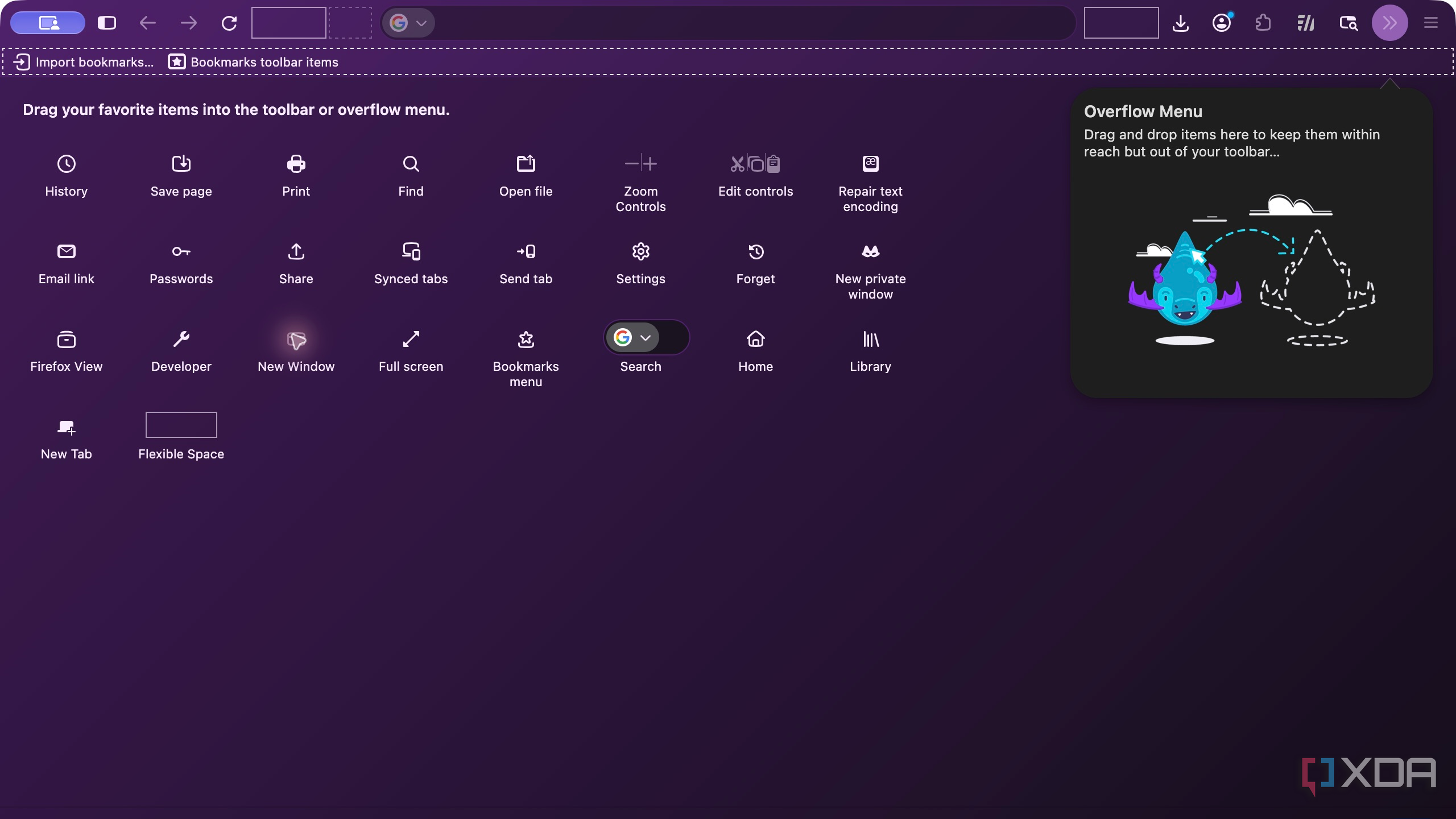Firefox customized toolbar