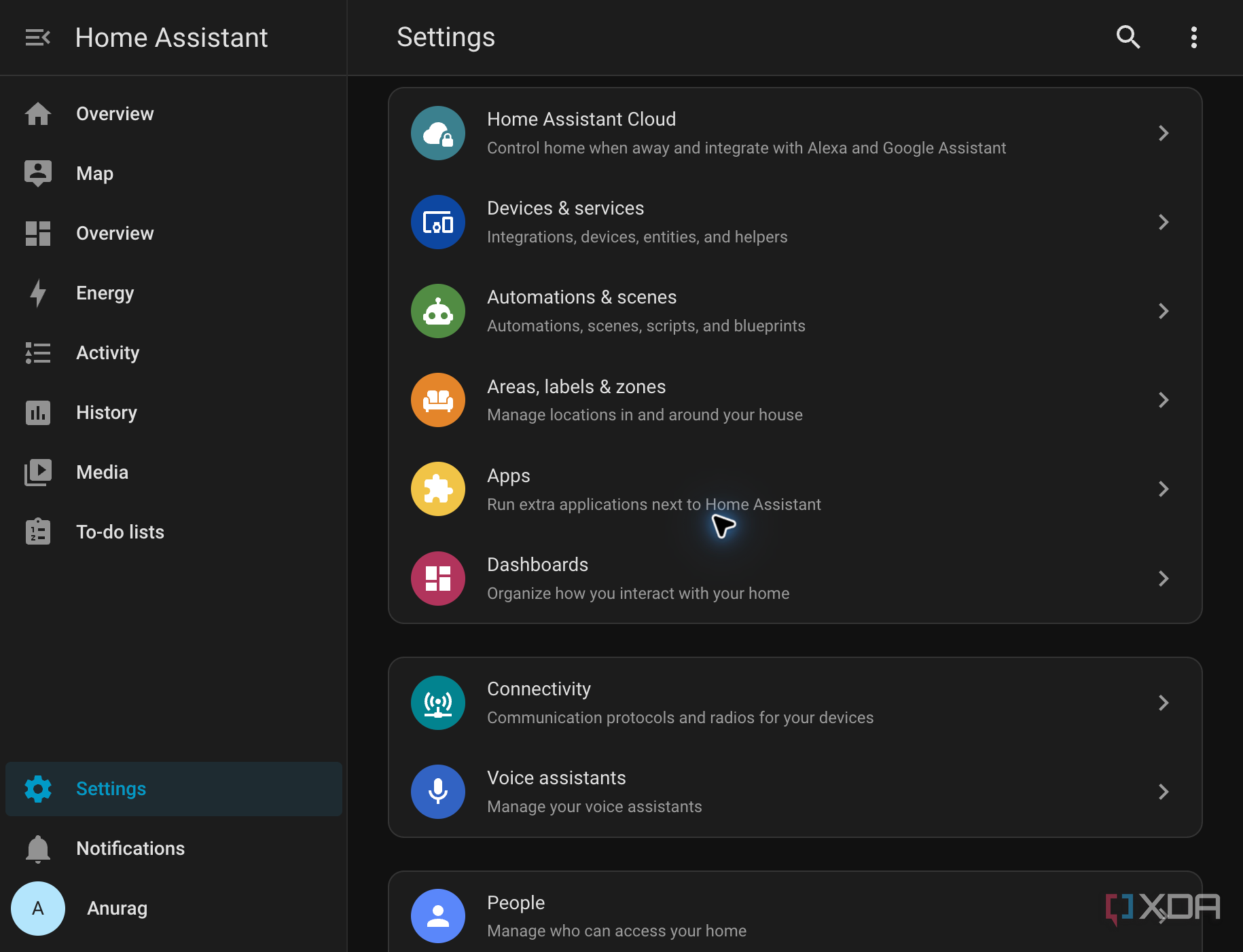 Панель интеграций Home Assistant с активным протоколом MCP