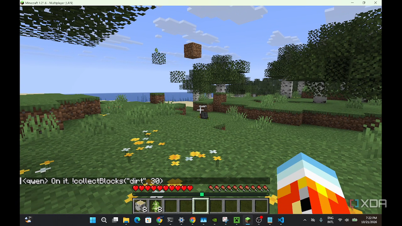 Qwen saying "on it" before collecting blocks