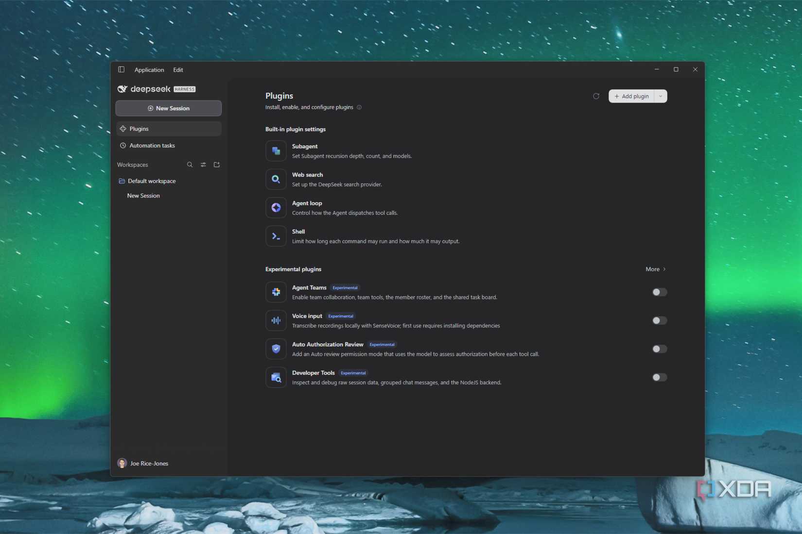 deepseek harness inbuilt plugins showing agent loop and others