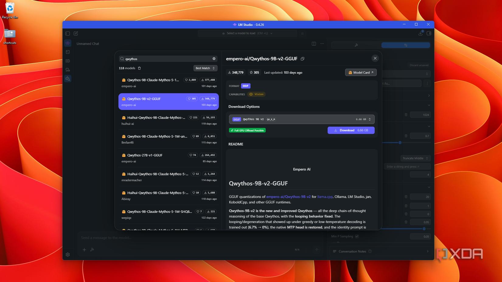 about to download Qwythos 9B v2 in LM Studio
