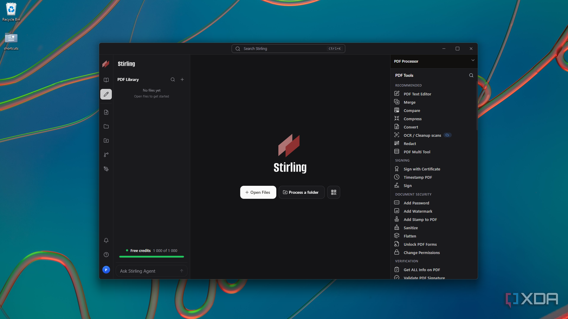 about to open files on Stirling home with PDF tools