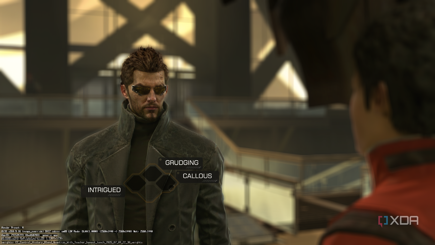 Adam Jensen talking to Faridah Malik in Deus Ex: Human Revolution with DLSS 5 on.