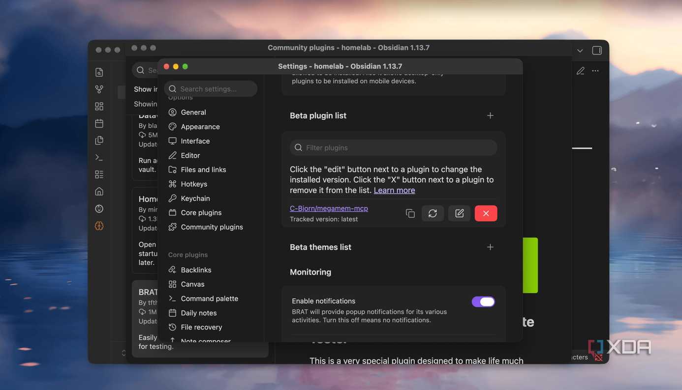 Установка MegaMem в Obsidian Настройка плагина MegaMem через BRAT
