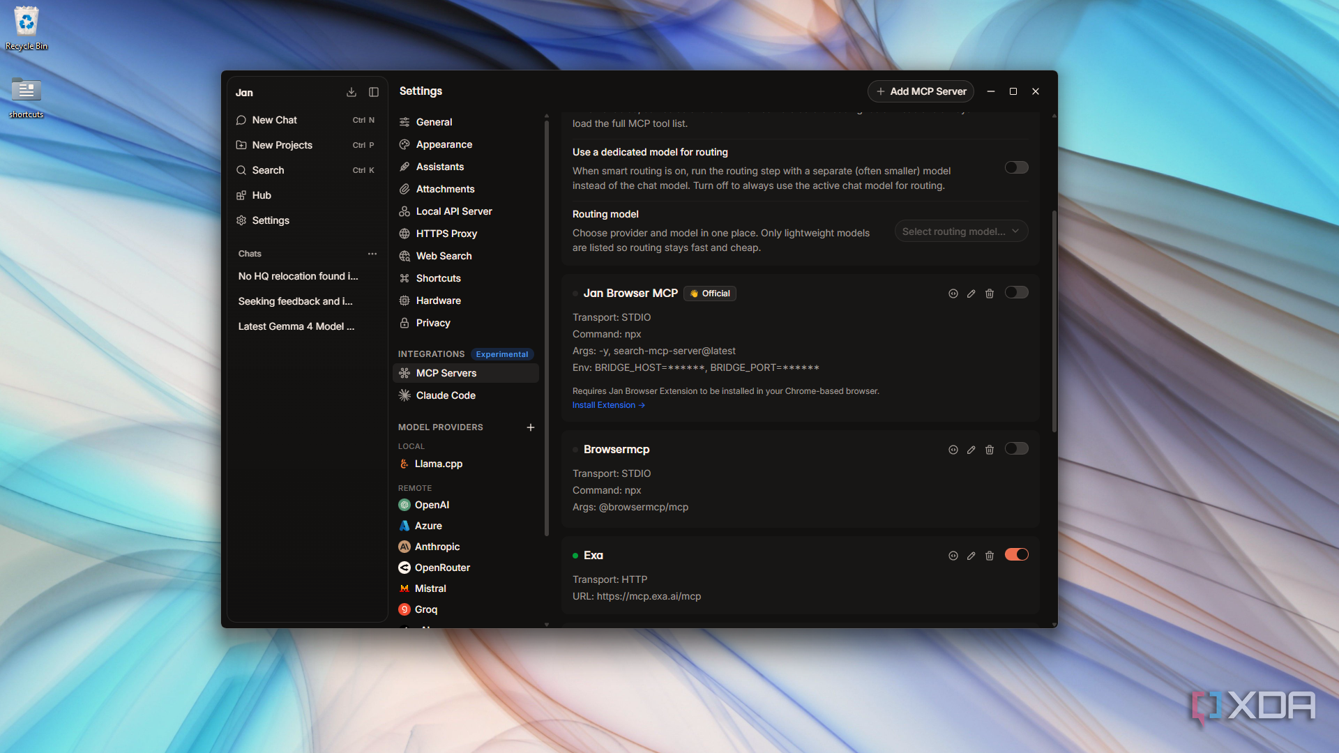 adding MCP servers in Jan settings