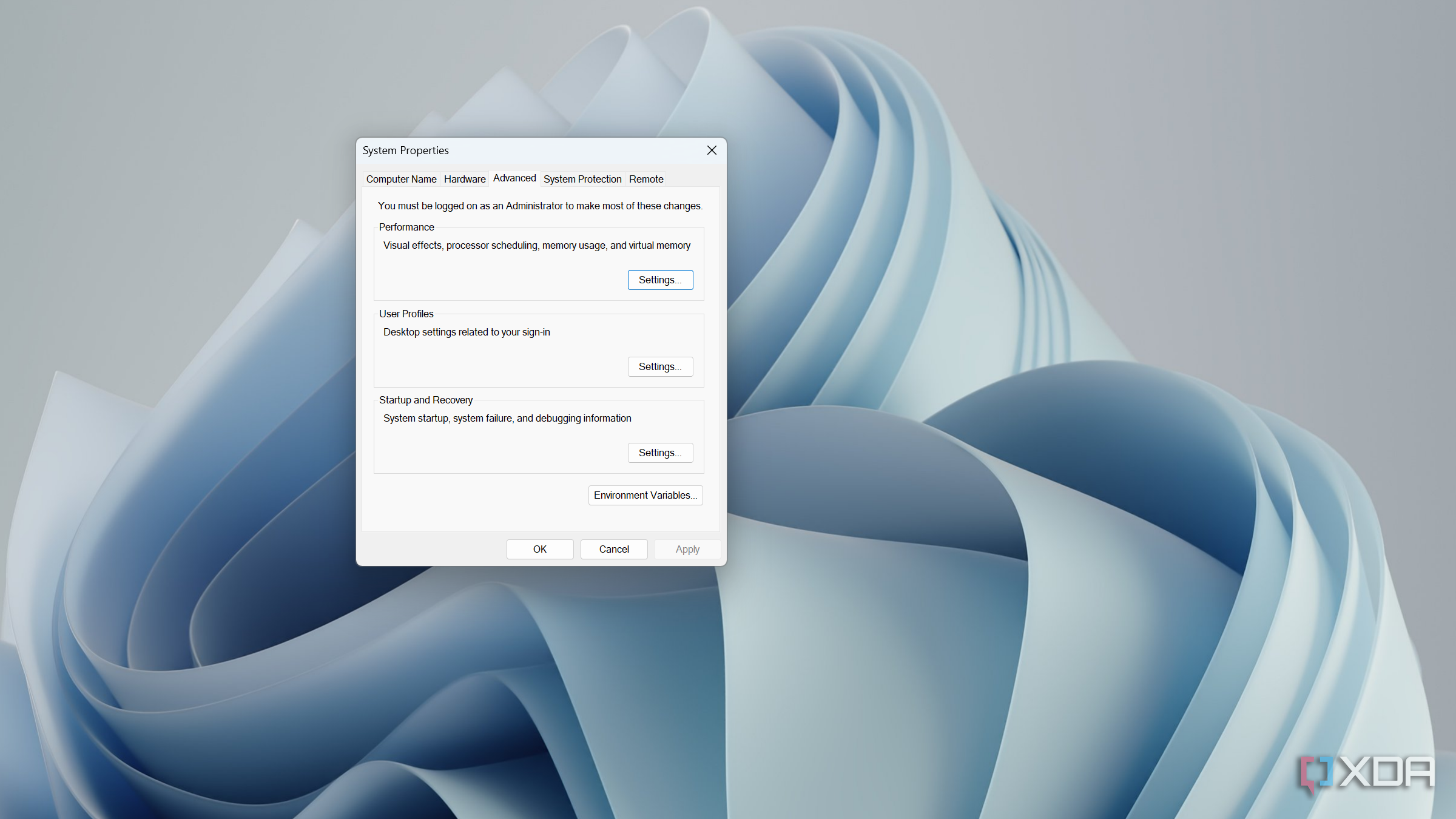 advanced system settings on Windows 11