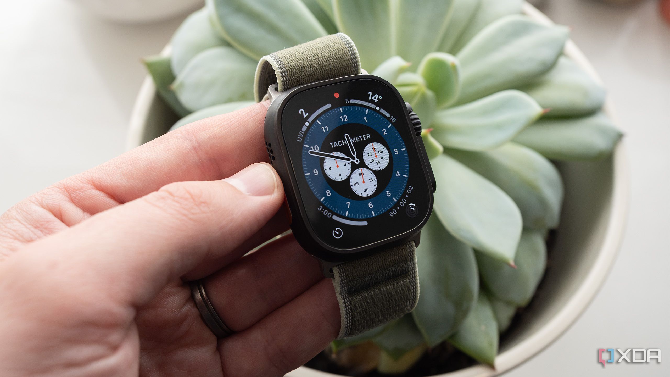The Apple Watch Ultra from a side angle 
