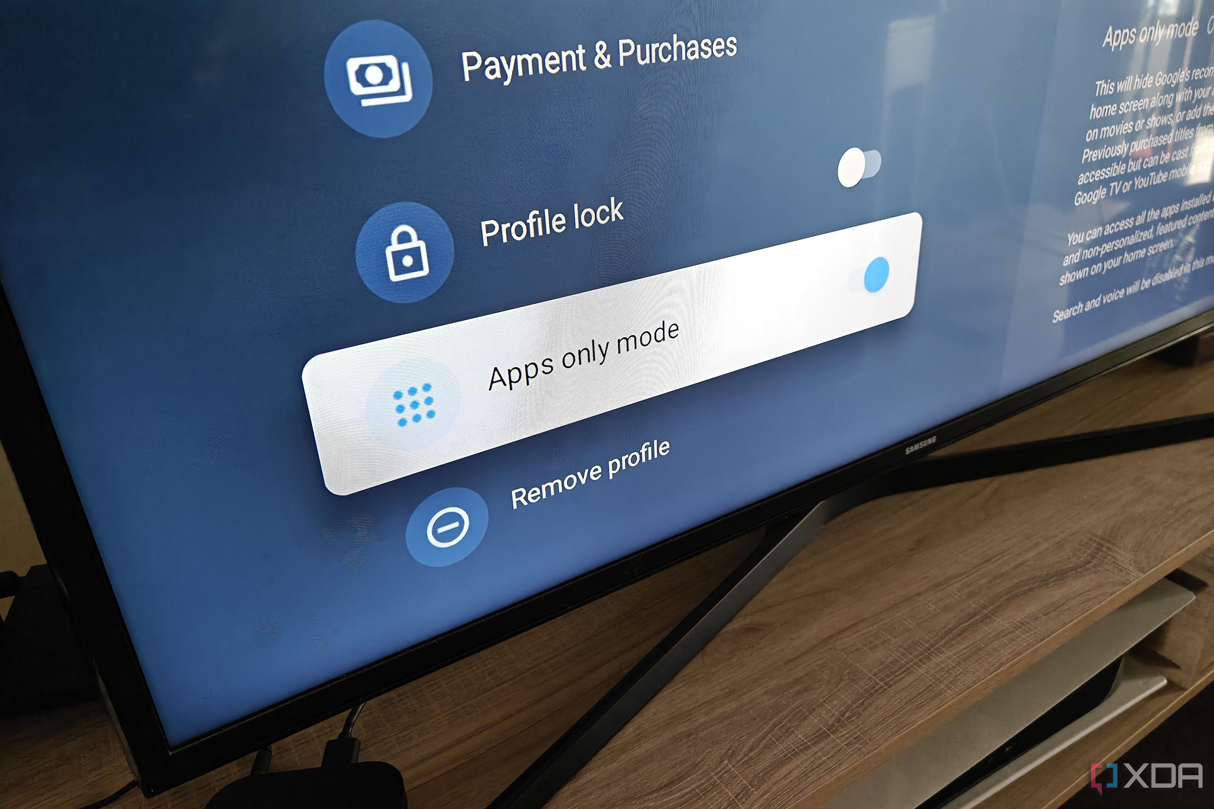 apps only mode toggle on google tv