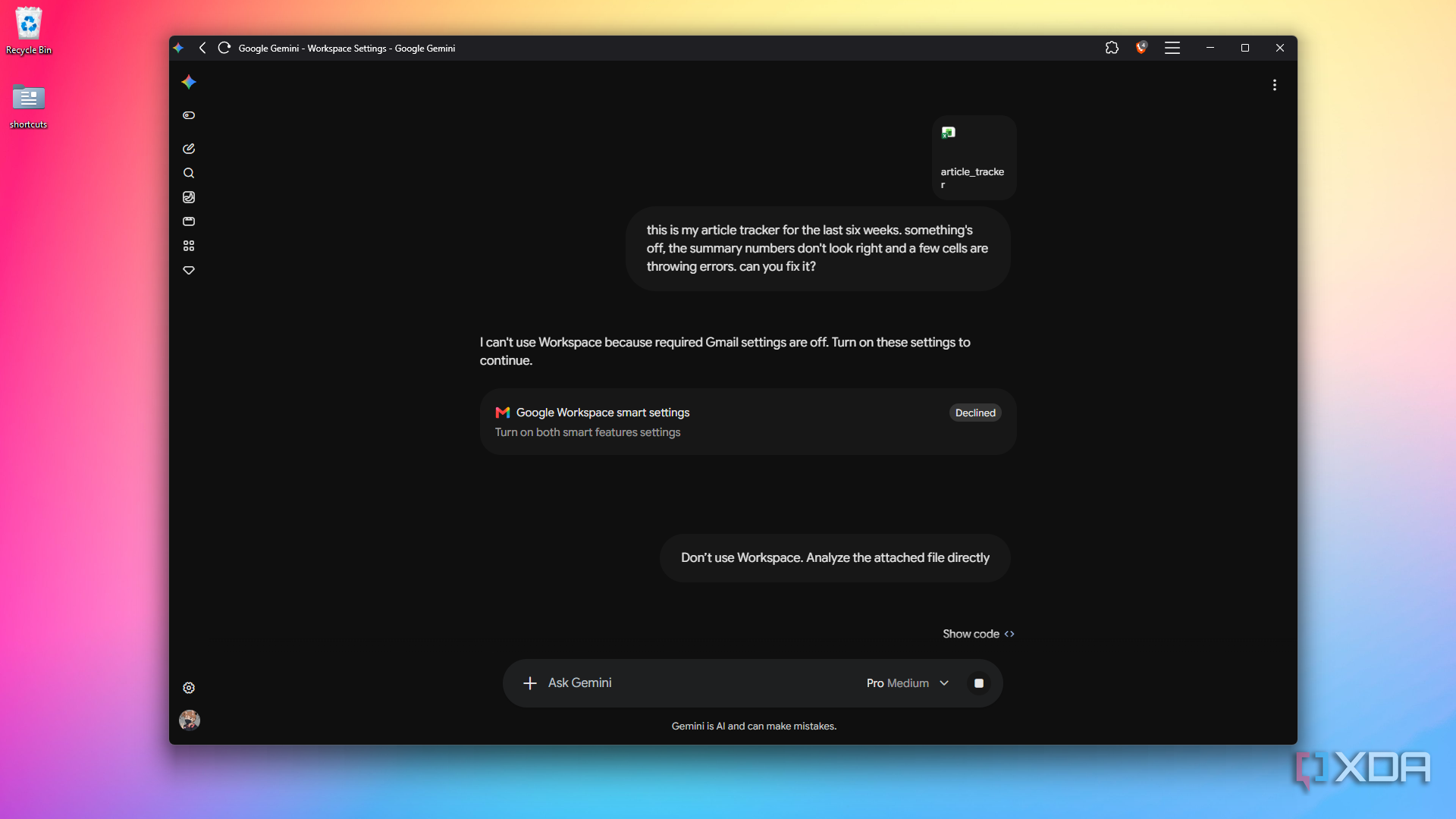 article tracker xlsx attached in Gemini