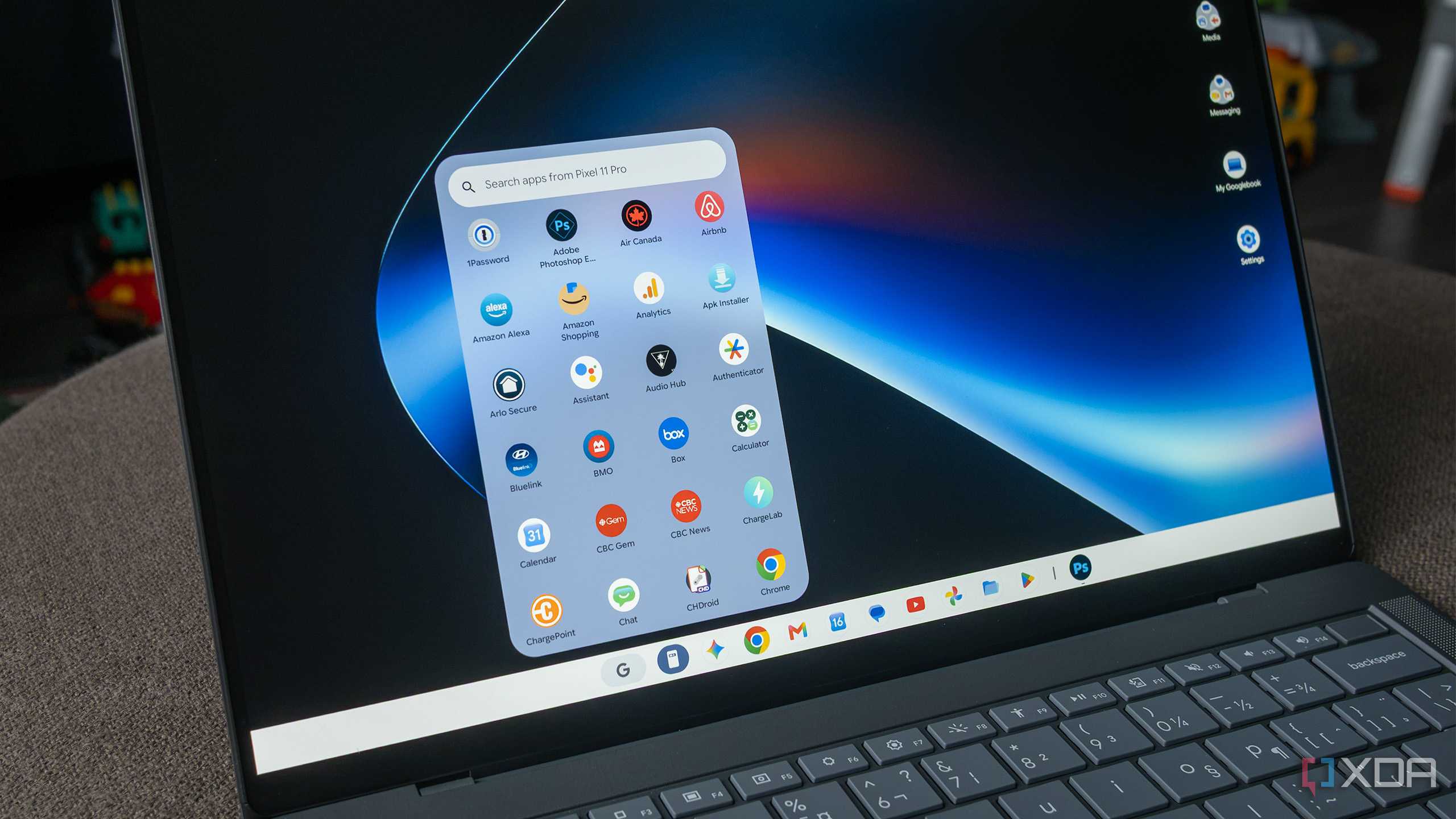 The Asus Googlebook 14's showing the Pixel 11 Pro's apps