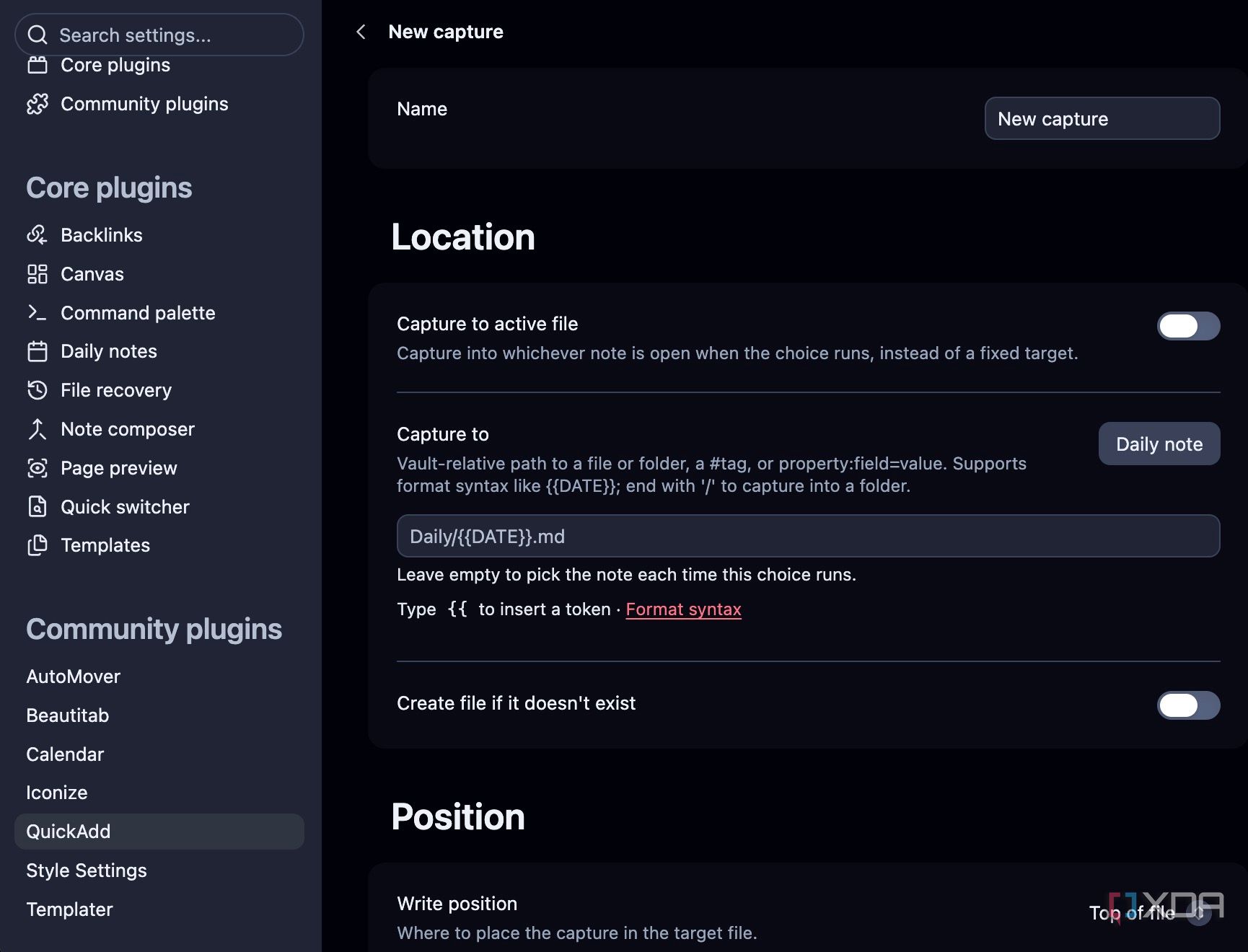 QuickAdd plugin location