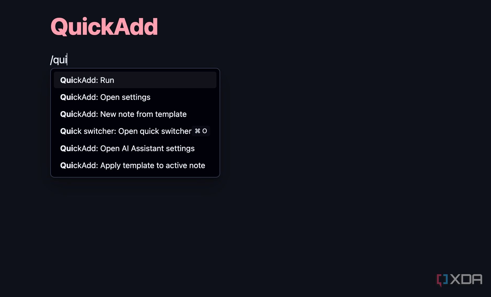 QuickAdd command menu