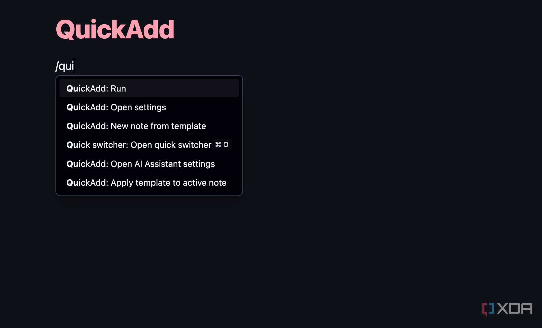 QuickAdd command menu