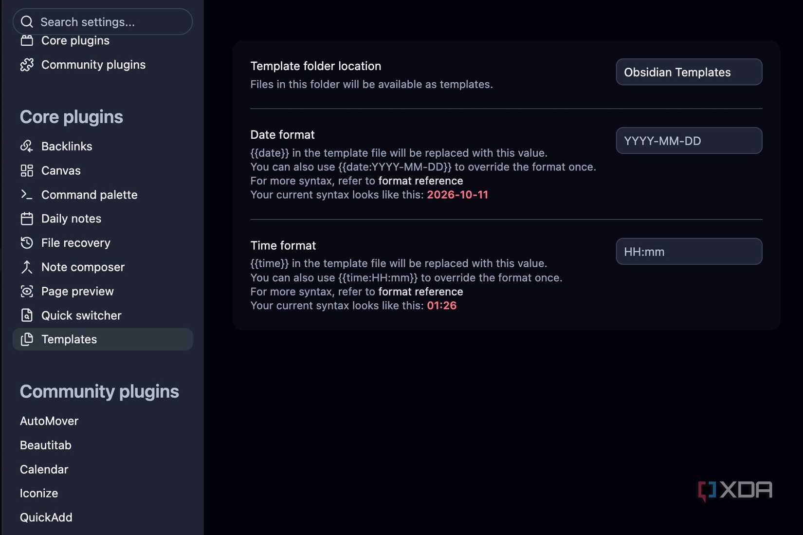 Templates in Obsidian