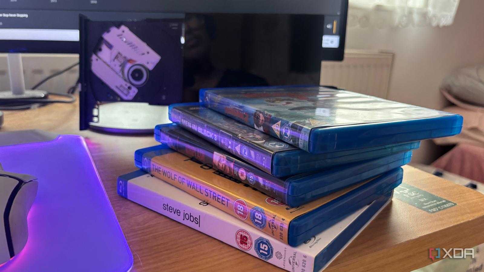 blurays in front of disc drive