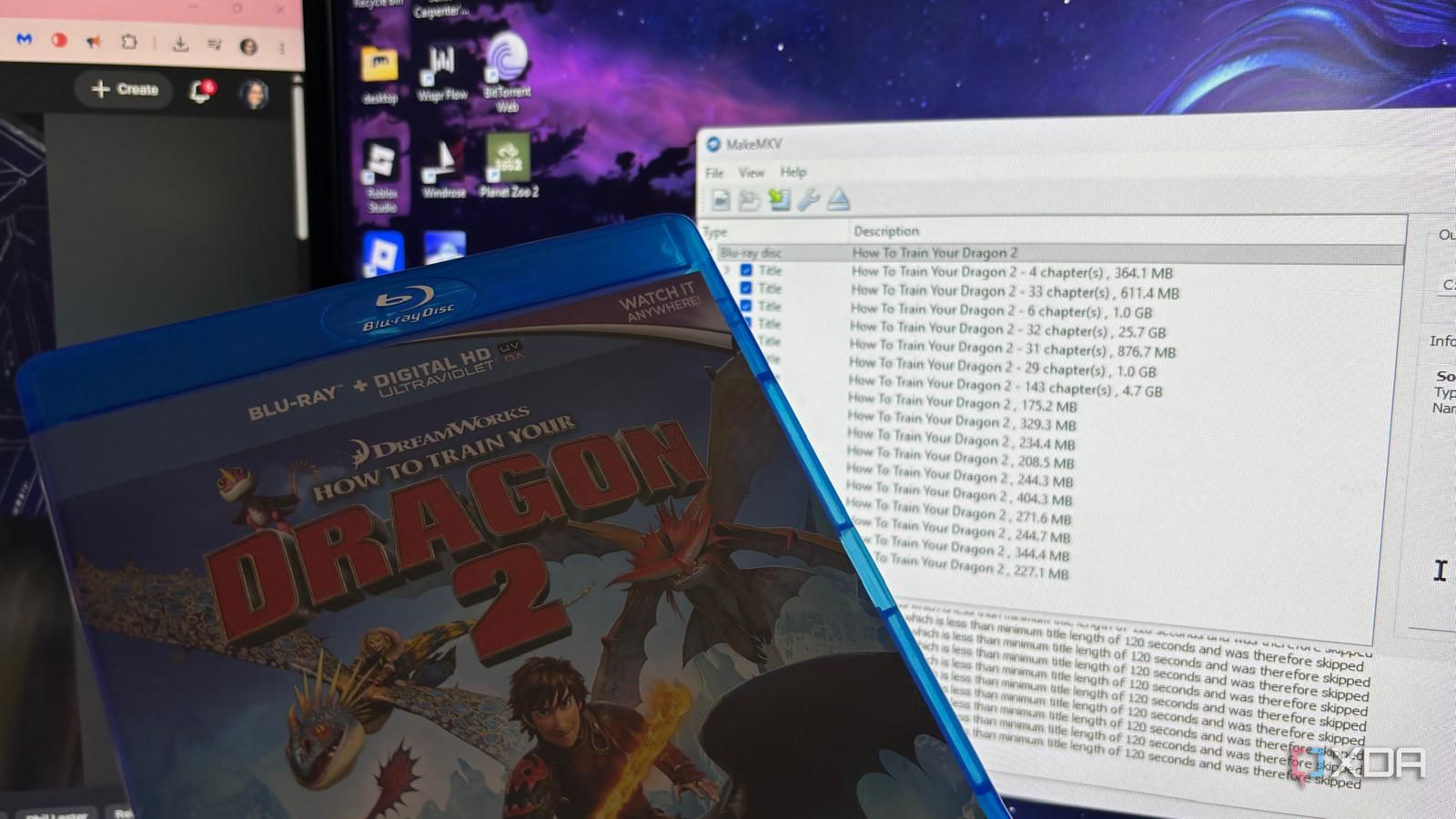 bluray held up in front of makemkv files