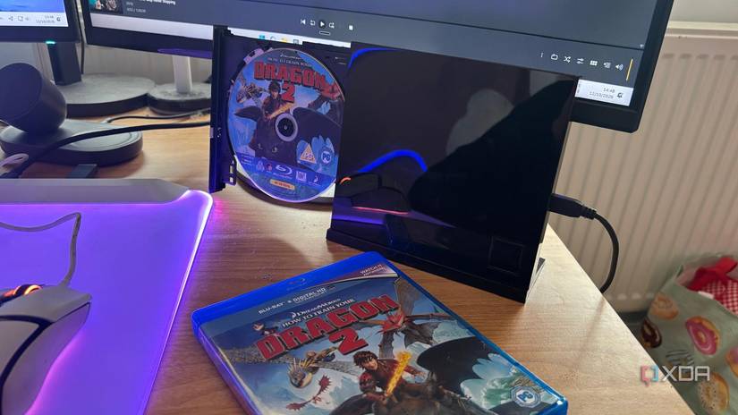 bluray disc drive with bluray case in front of it
