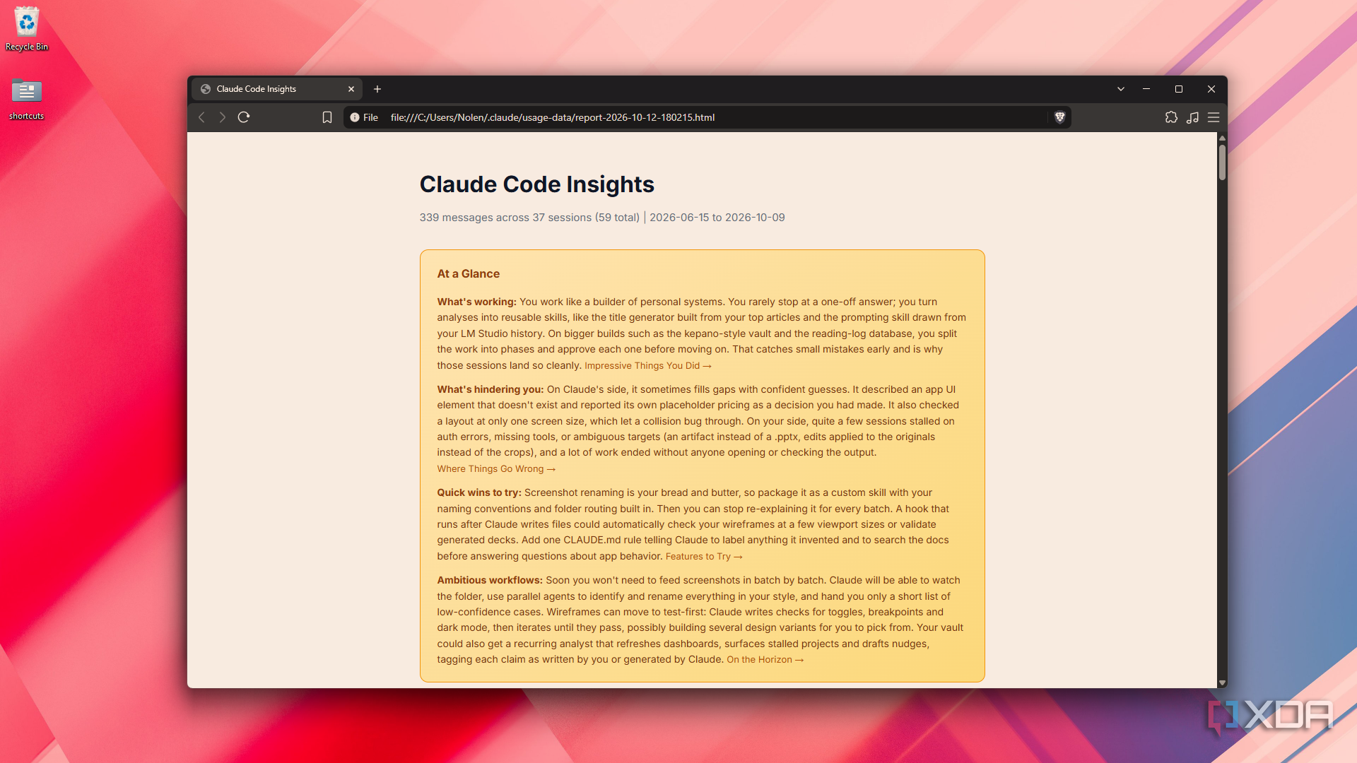 browsing Claude Code Insights report hero in Brave