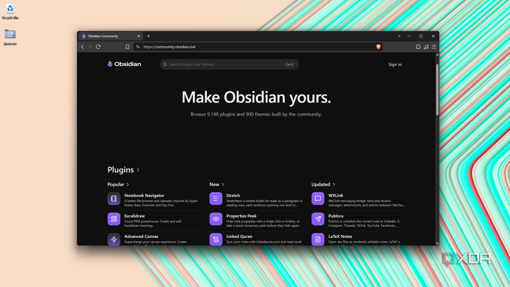 browsing Obsidian plugin directory in Brave