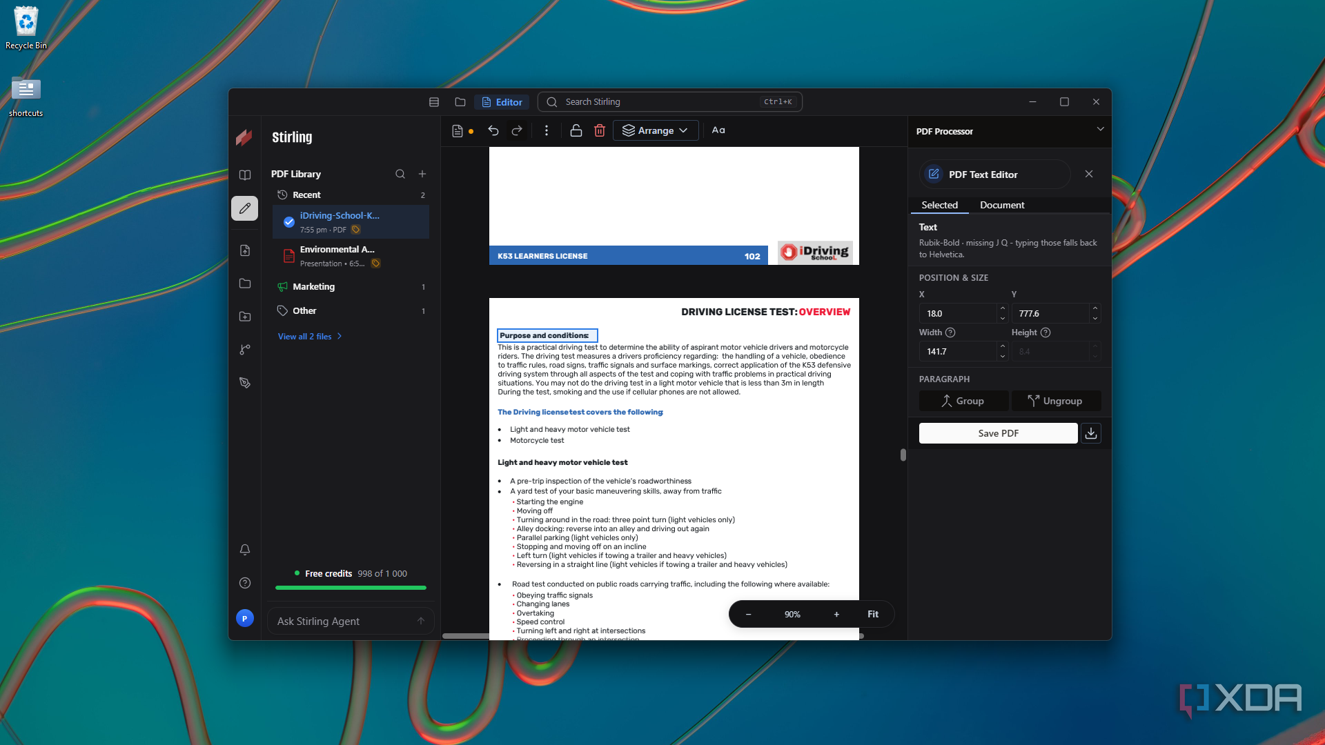 browsing PDF Text Editor on learners license in Stirling