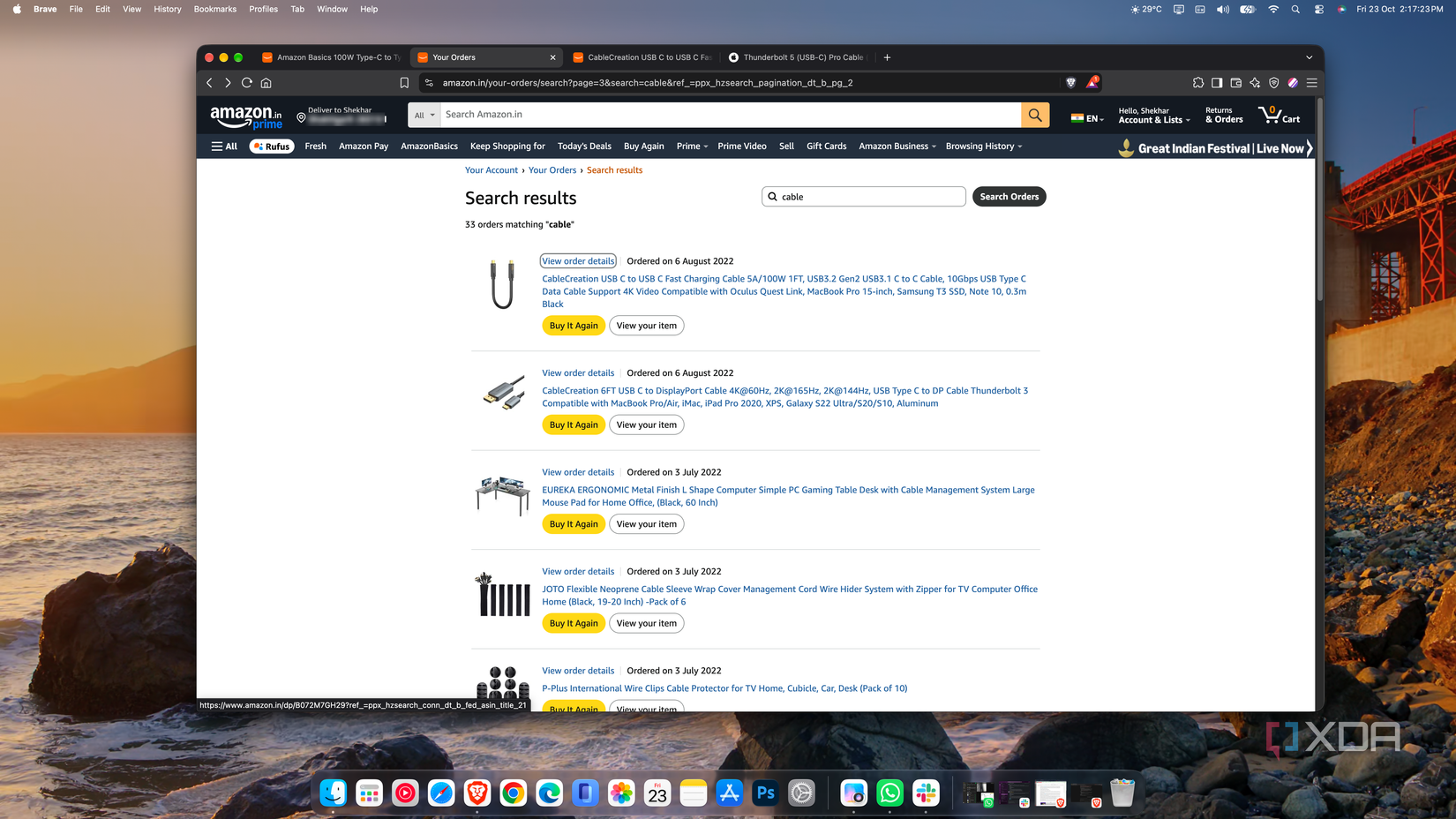 CableCreation purchases from August 2022, a 10Gbps USB-C cable listed with 4K video support