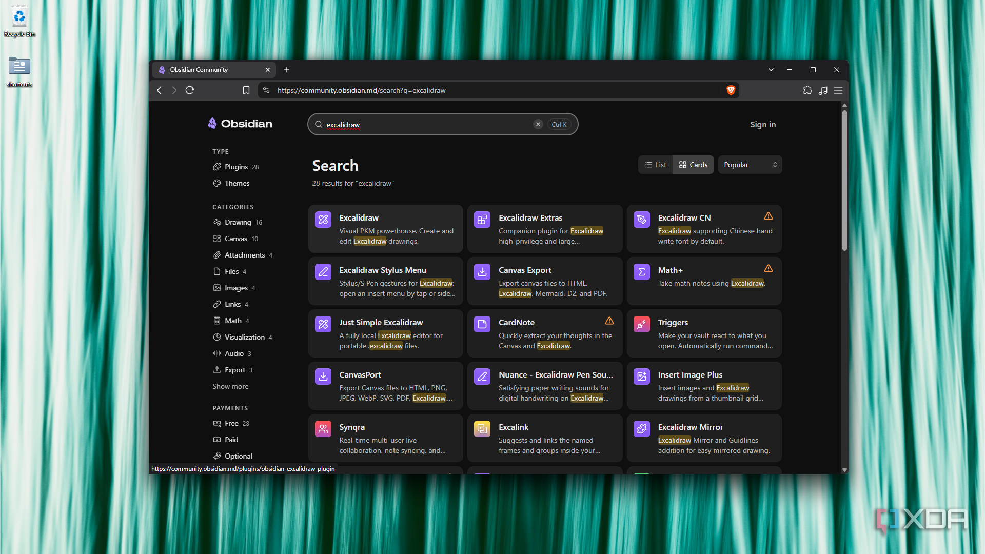 catalog of excalidraw search results in Brave