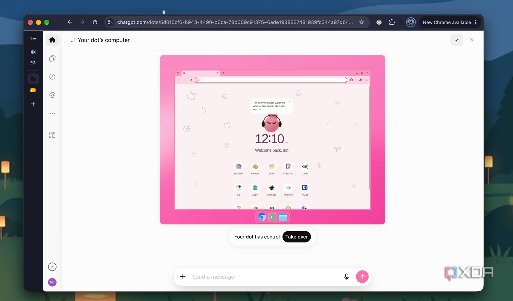 Віртуальний екран хмарного комп’ютера ChatGPT Dot з кнопкою керування