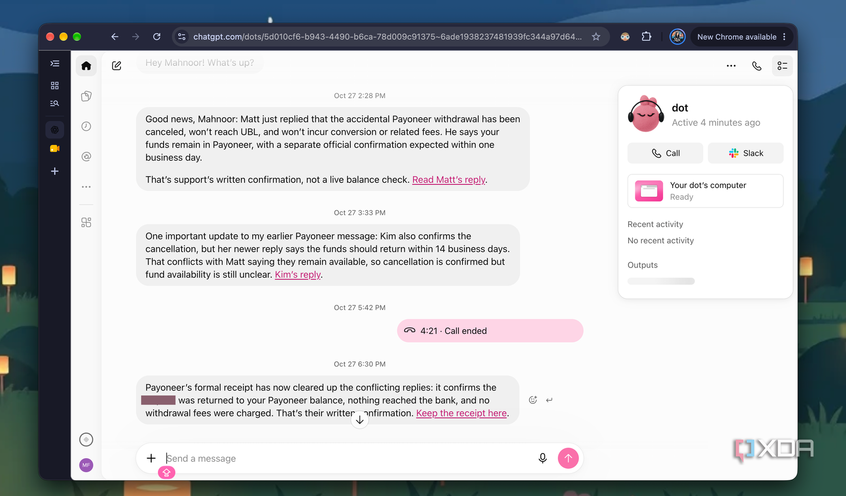 Оновлення від ChatGPT Dot щодо скасування фінансової операції з підтримкою