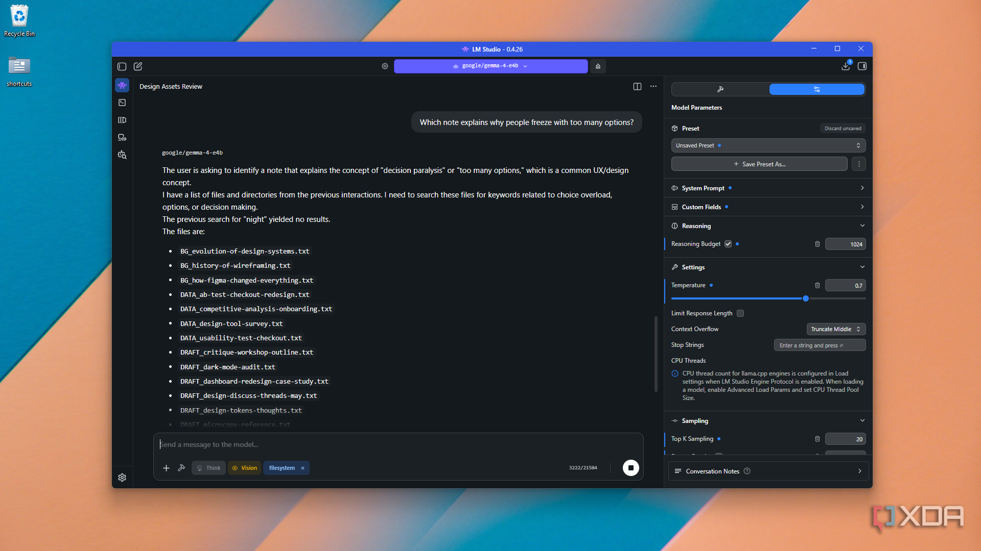 choosing freeze note via filesystem MCP in LM Studio