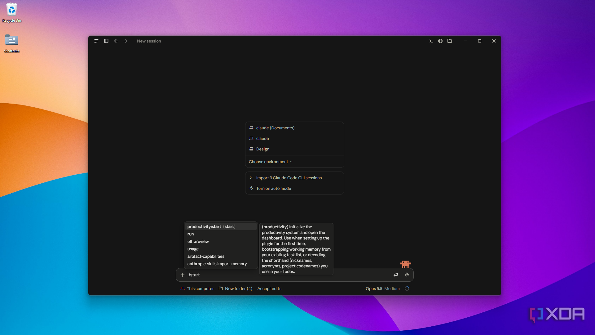 choosing productivity start command in Cowork