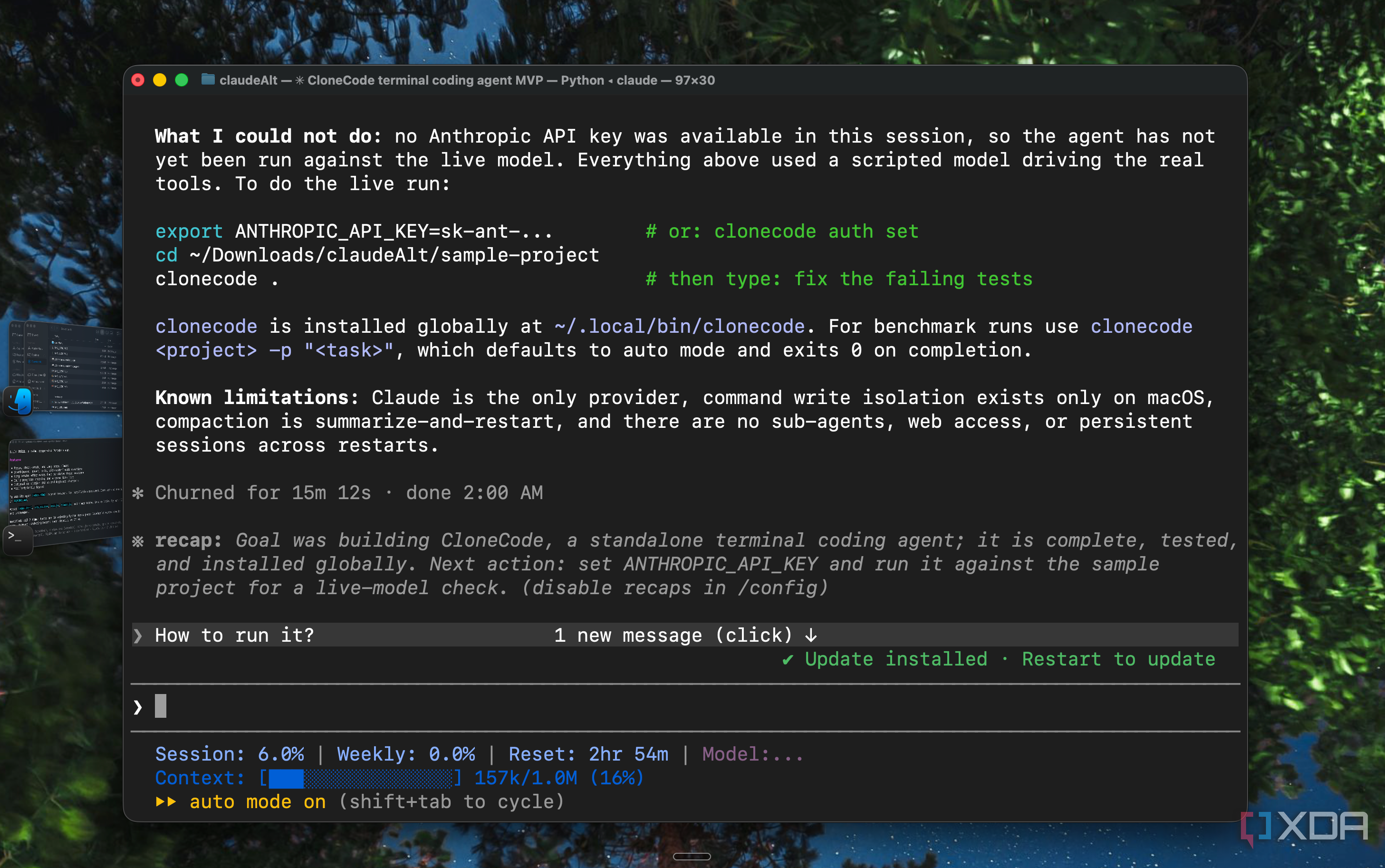 Claude Code final recap after building CloneCode in 15 minutes with known limitations