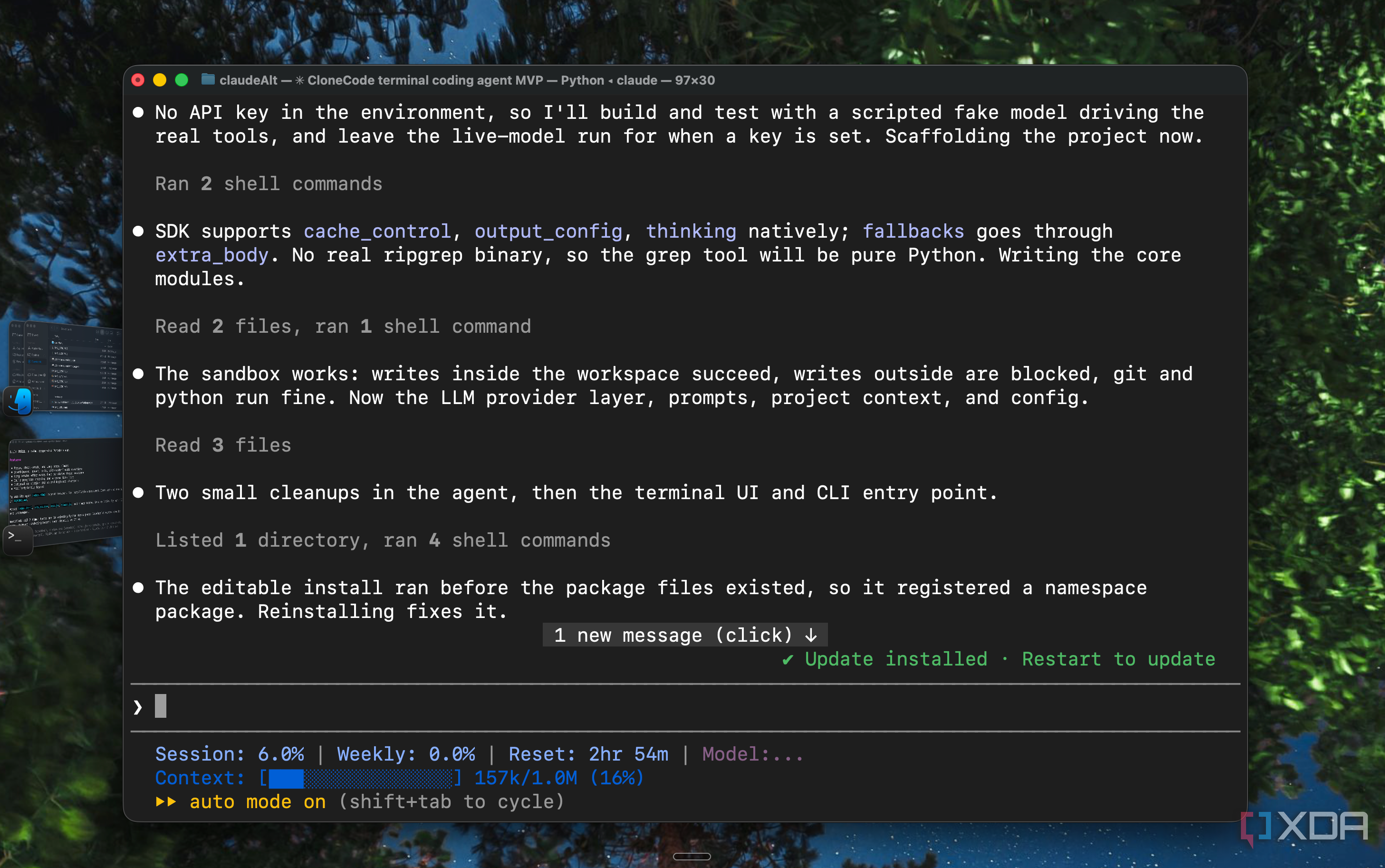 Claude Code progress notes while scaffolding CloneCode sandbox and provider layer