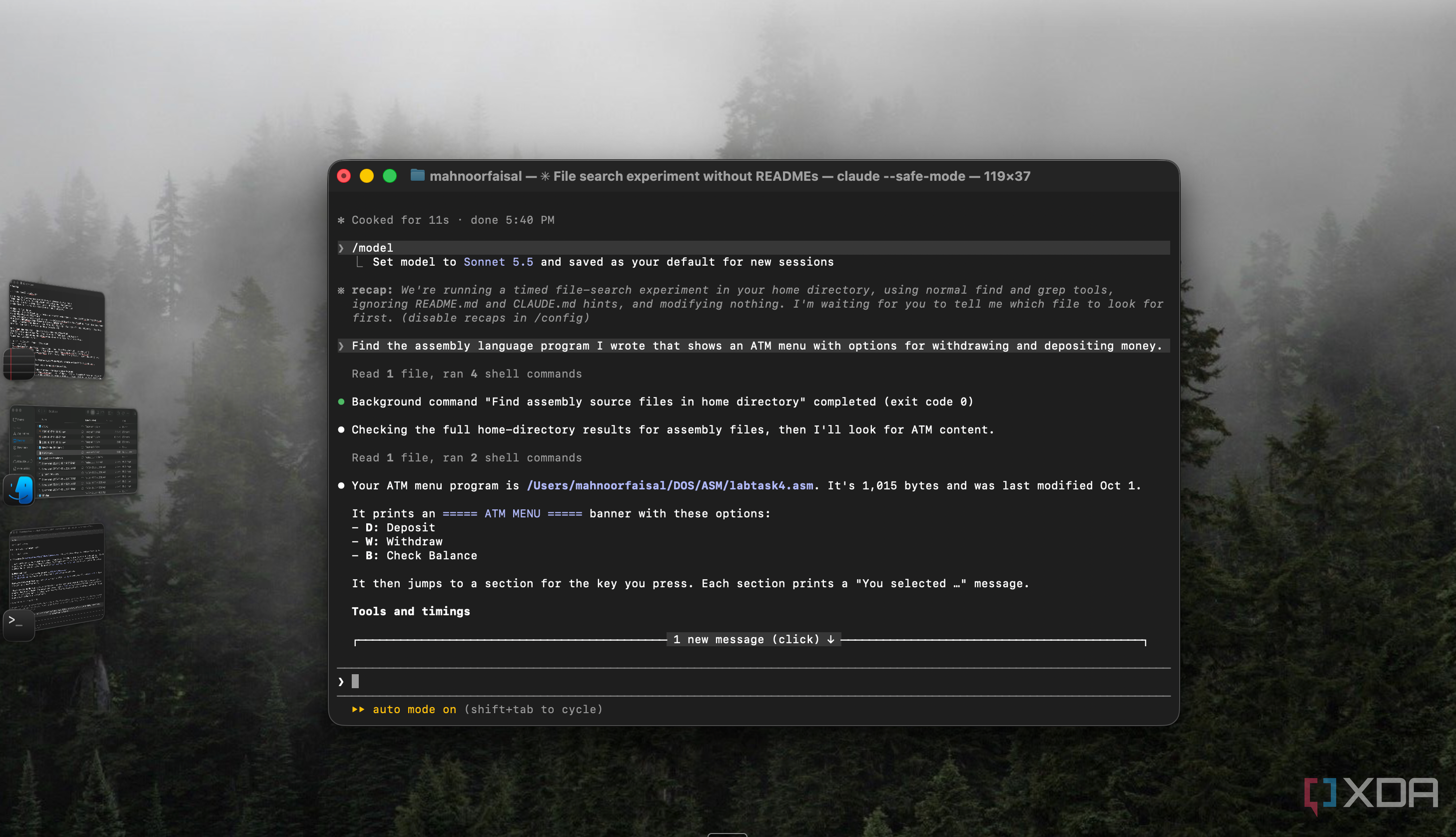 Claude Code without READMEs finding the ATM menu assembly program using find and grep