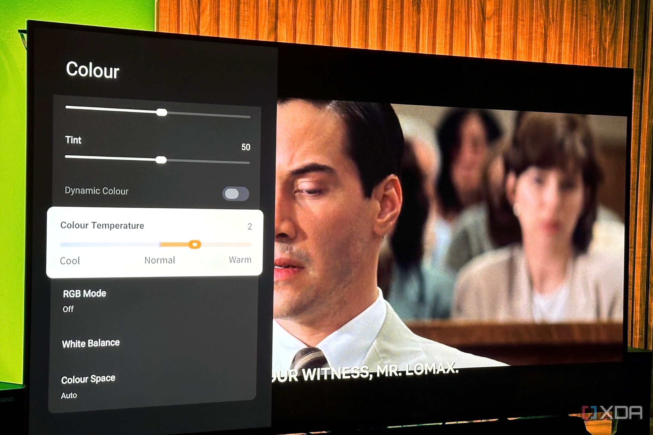 Color temperature settings on Mini-LED TV.